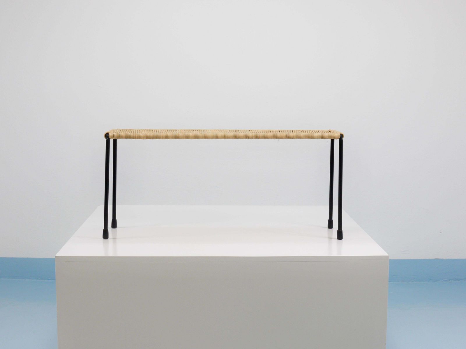 Carl Aubock Side Table, Flower Plant Bench, Iron, Rattan, Wicker, Austria, 1950s photo for sale