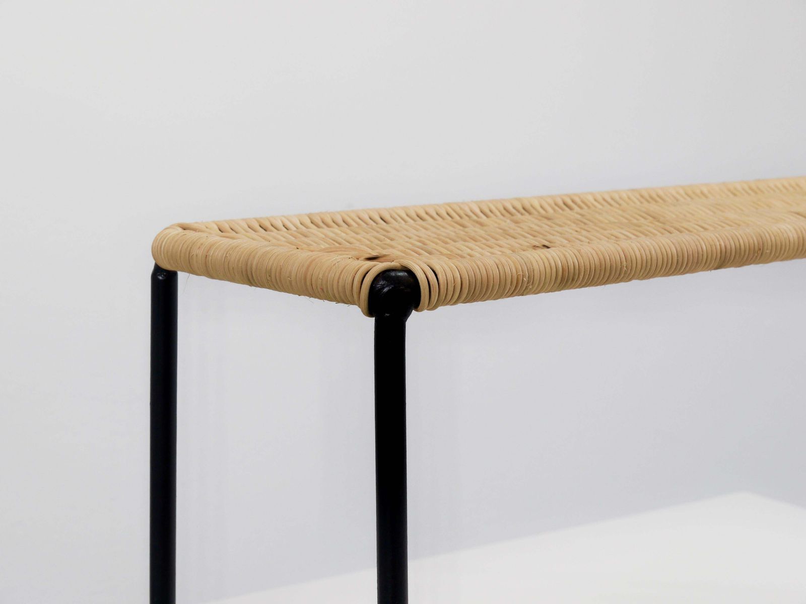 Carl Aubock Side Table, Flower Plant Bench, Iron, Rattan, Wicker, Austria, 1950s photo vintage