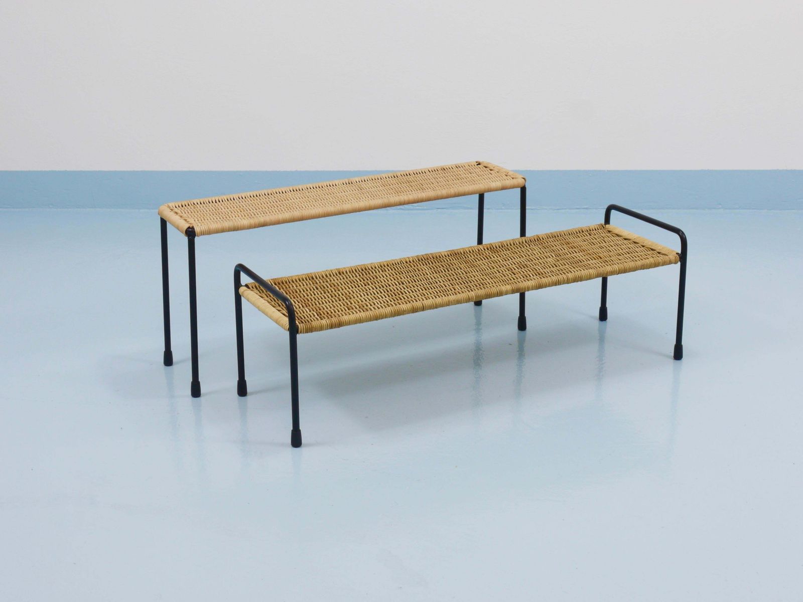 photo furniture Carl Aubock Side Table, Flower Plant Bench, Iron, Rattan, Wicker, Austria, 1950s