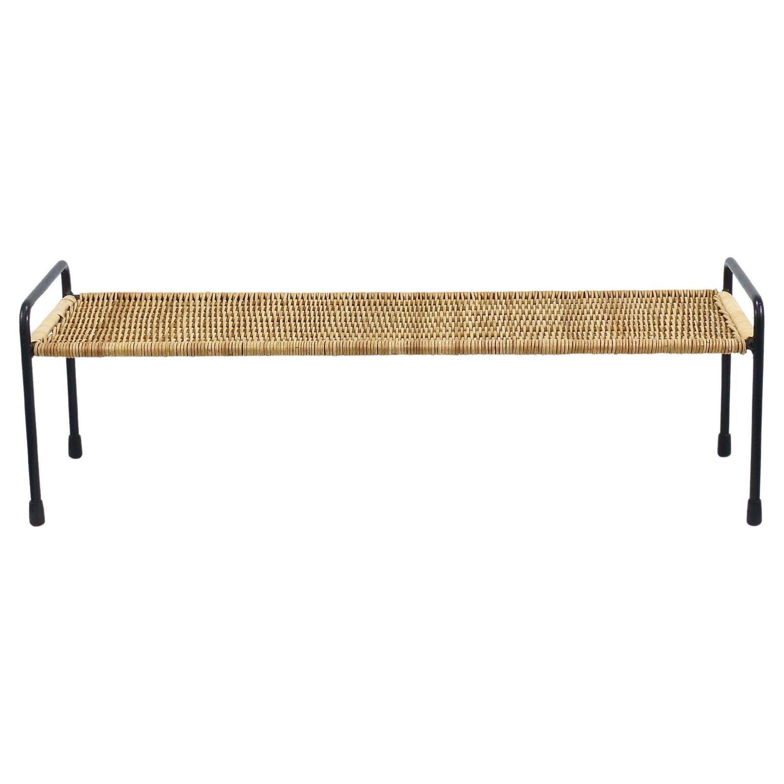 Carl Aubock Side Table, Flower Plant Bench, Iron, Rattan, Wicker, Austria, 1950s