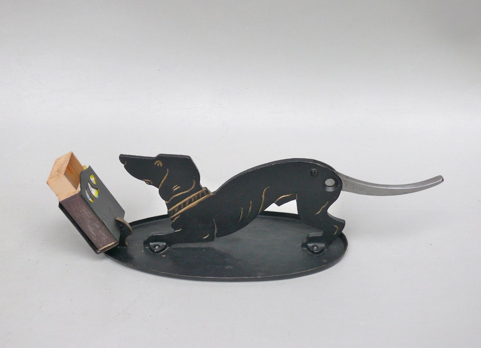 Arts And Crafts Art Nouveau Iron, Brass, Black And Gold Cigar Cutter, 1890s photo for sale
