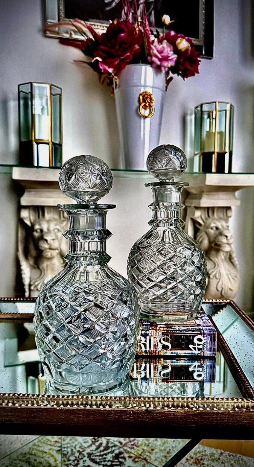 Pair Of Victorian Cut Glass Decanters With Diamond & Hobnail Cutting, England C.1880–1900