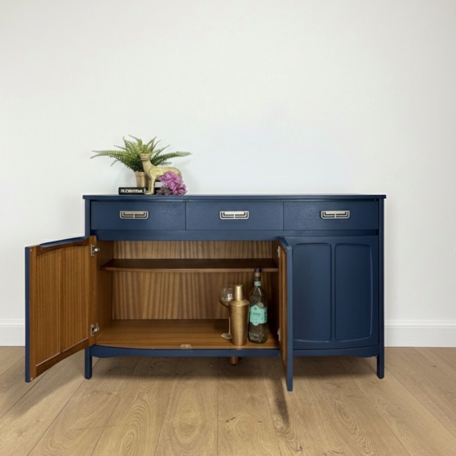 Refinished Navy Blue Nathan Sideboard, Mid Century Modern, Tv Stand, Drinks, Teak photo furniture
