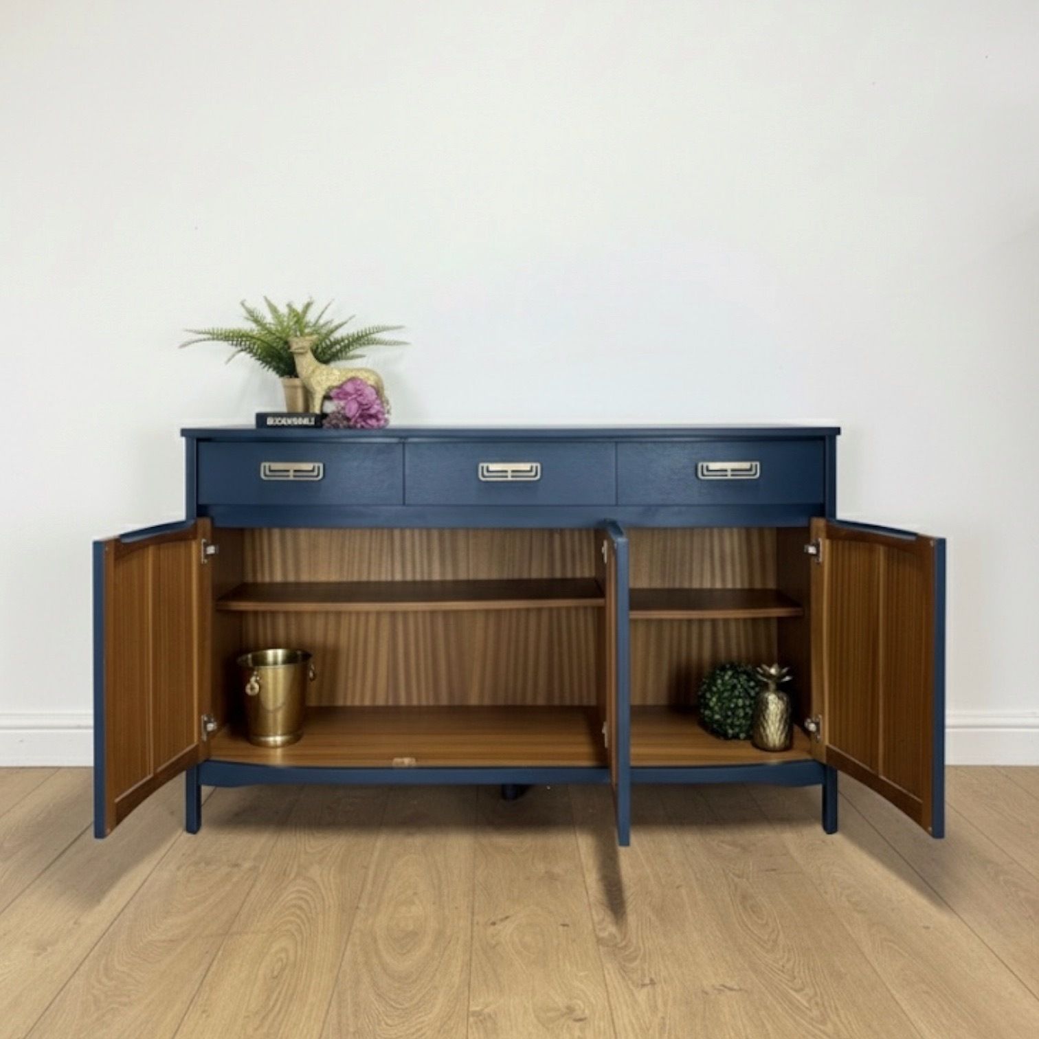 Refinished Navy Blue Nathan Sideboard, Mid Century Modern, Tv Stand, Drinks, Teak photo Furniture