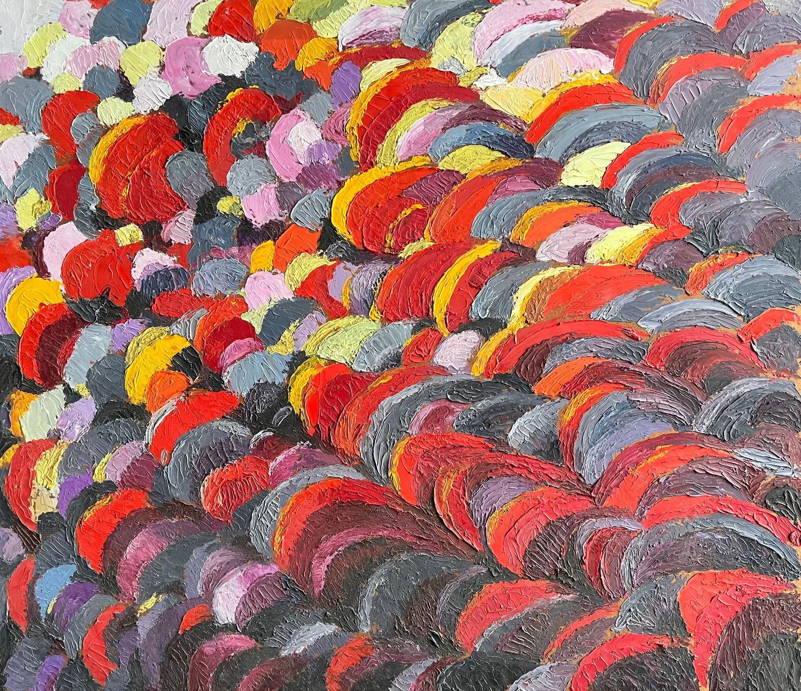 French 1960's Abstract Expressionist Painting With Bold Textured Brushstrokes Sunset Colours