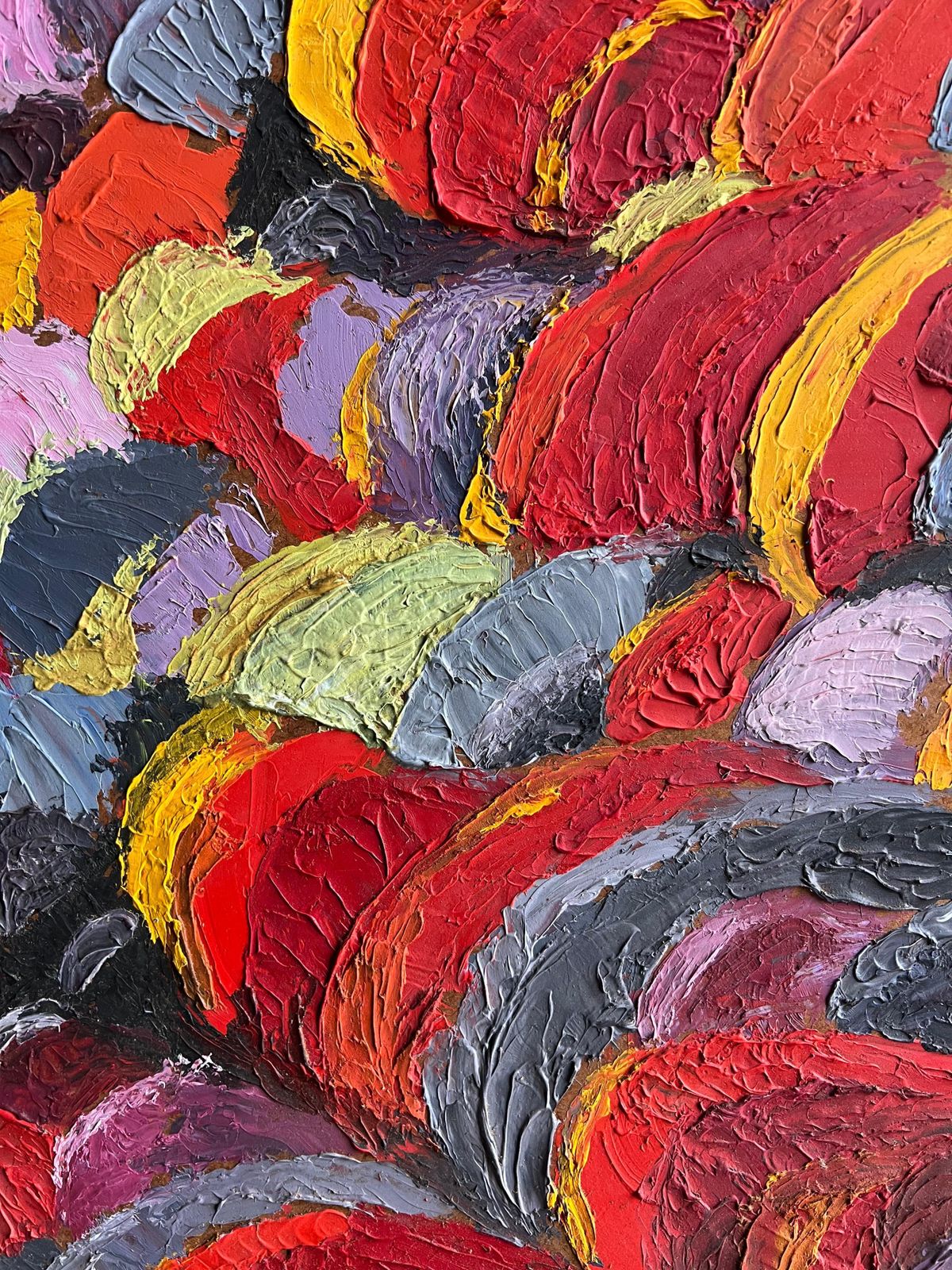 French 1960's Abstract Expressionist Painting With Bold Textured Brushstrokes Sunset Colours photo for sale