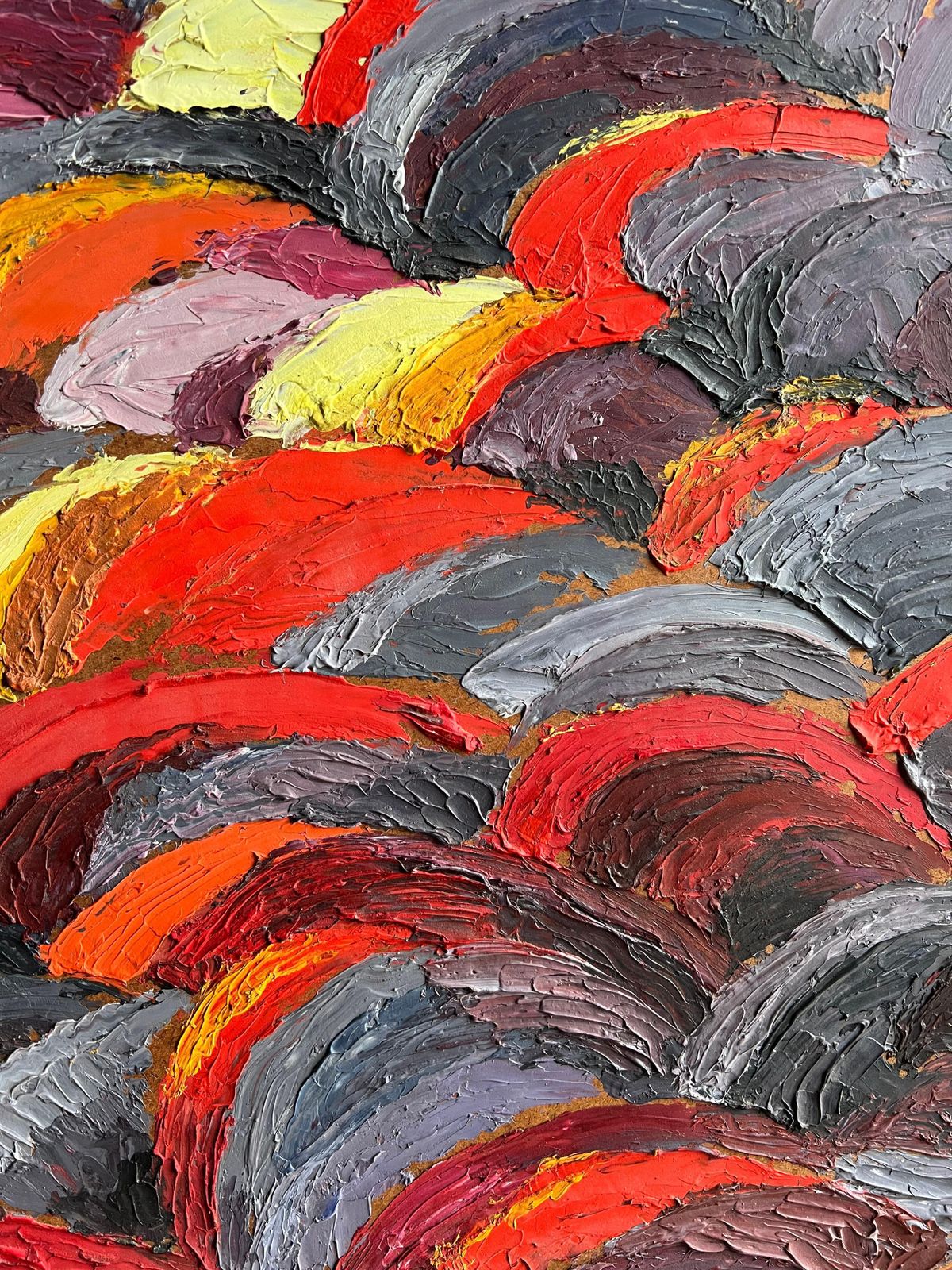 French 1960's Abstract Expressionist Painting With Bold Textured Brushstrokes Sunset Colours photo vinterior