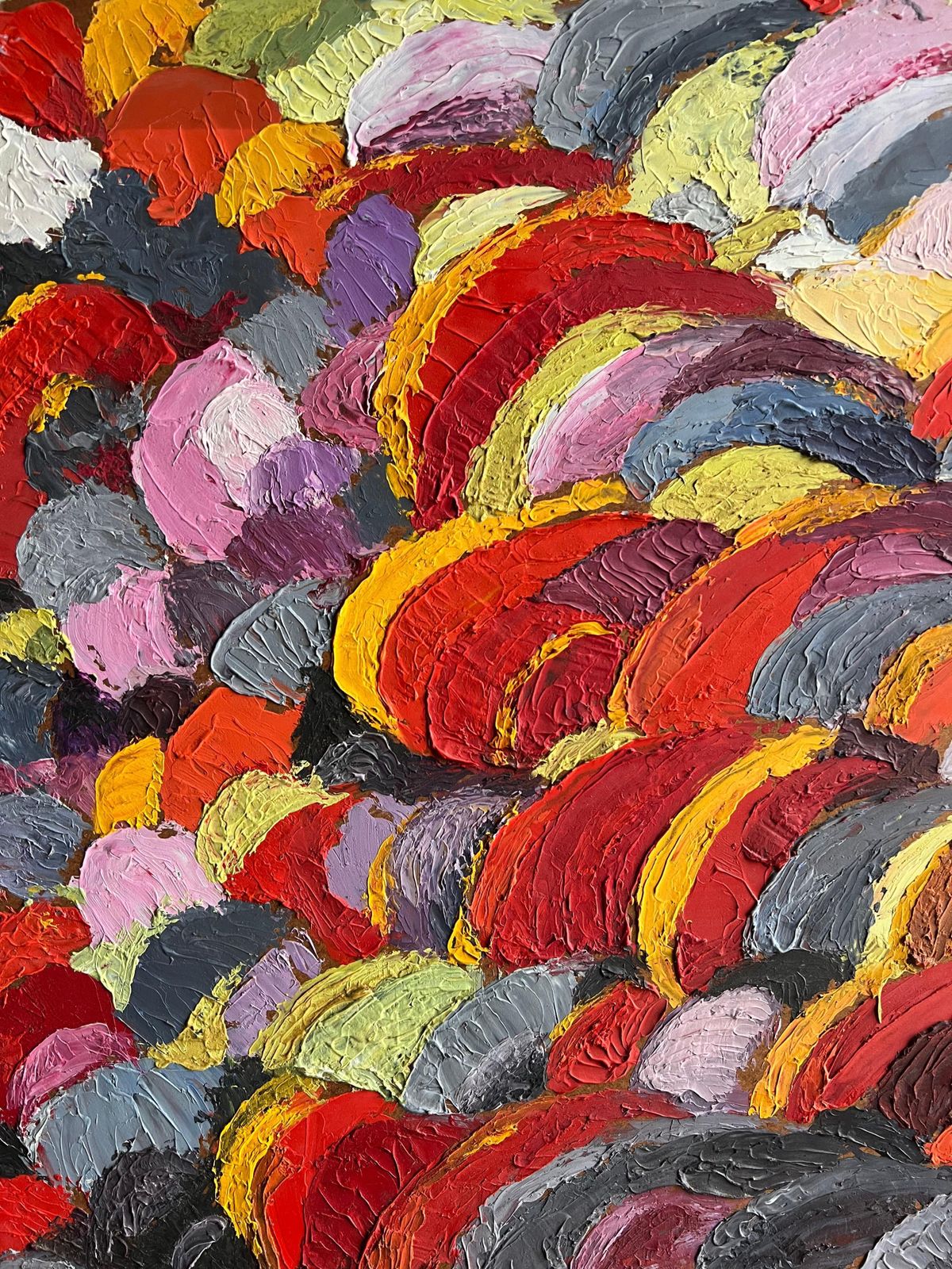French 1960's Abstract Expressionist Painting With Bold Textured Brushstrokes Sunset Colours photo vintage