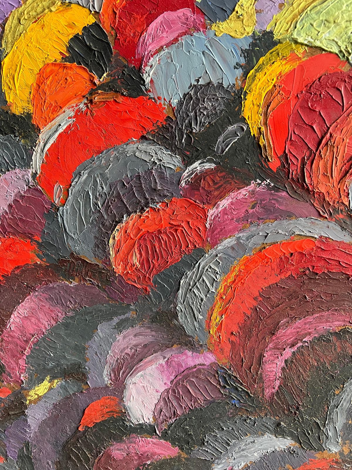 Art French 1960's Abstract Expressionist Painting With Bold Textured Brushstrokes Sunset Colours photo