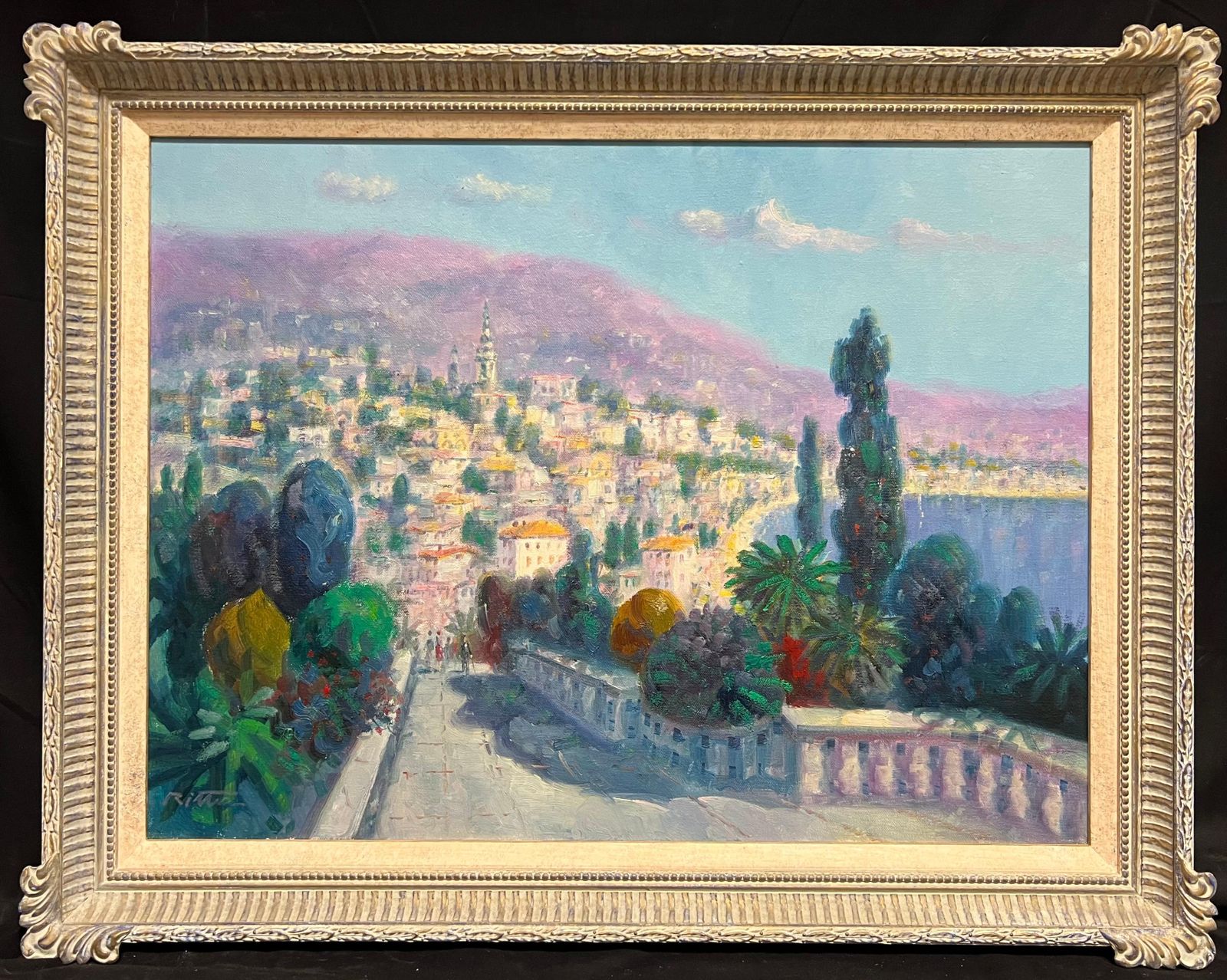 Laszlo Ritter Impressionist Signed Oil Painting Menton French Riviera Cote D'azur Landscape 20th Century