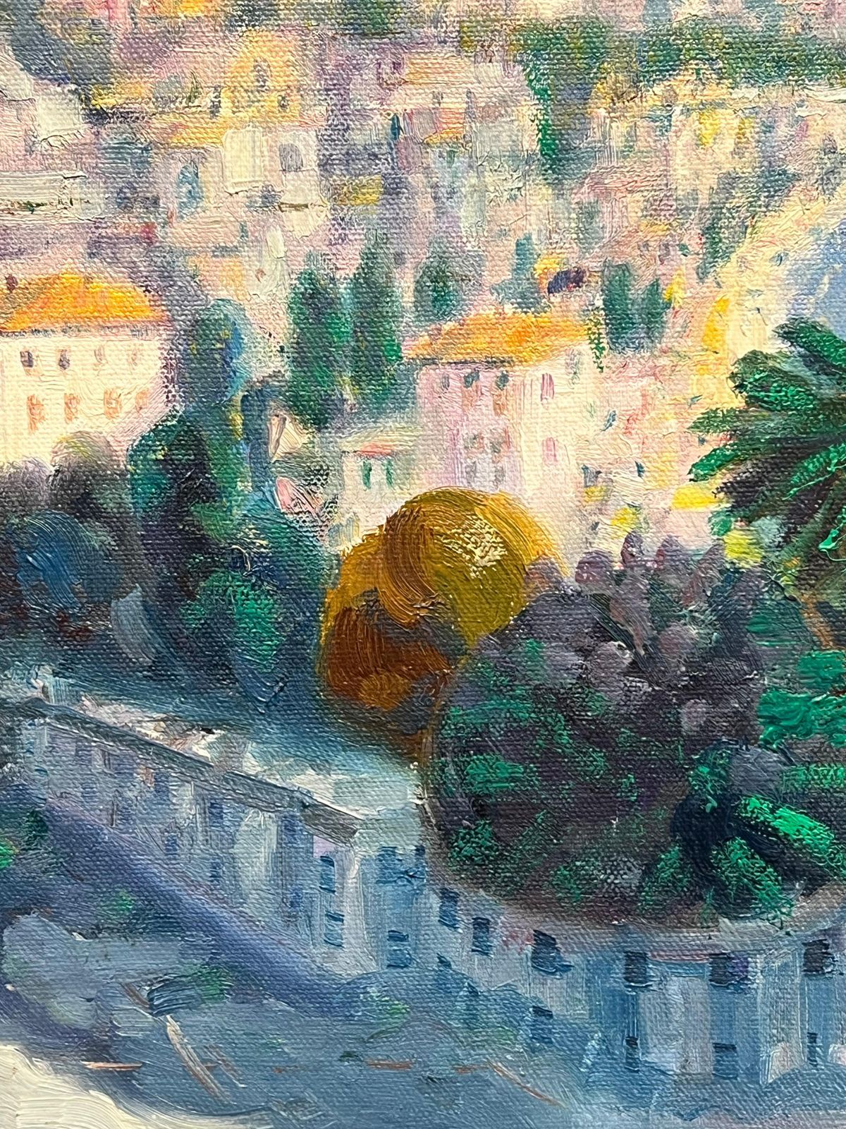photo furniture Laszlo Ritter Impressionist Signed Oil Painting Menton French Riviera Cote D'azur Landscape 20th Century