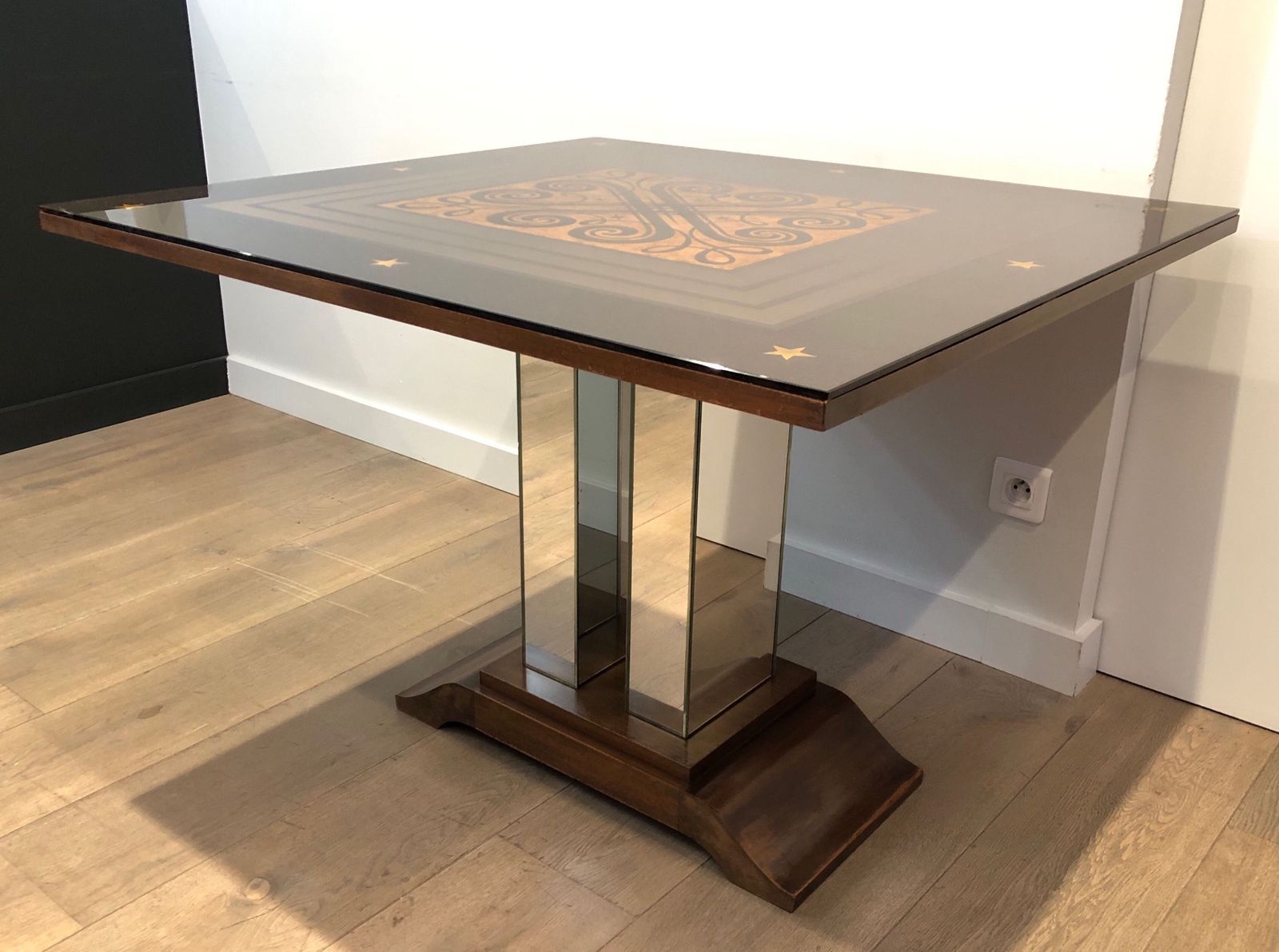 Art Deco Center Table With An églomisé Mirror Top In The Style Of Jules Leleu And Max Ingrand photo vinterior