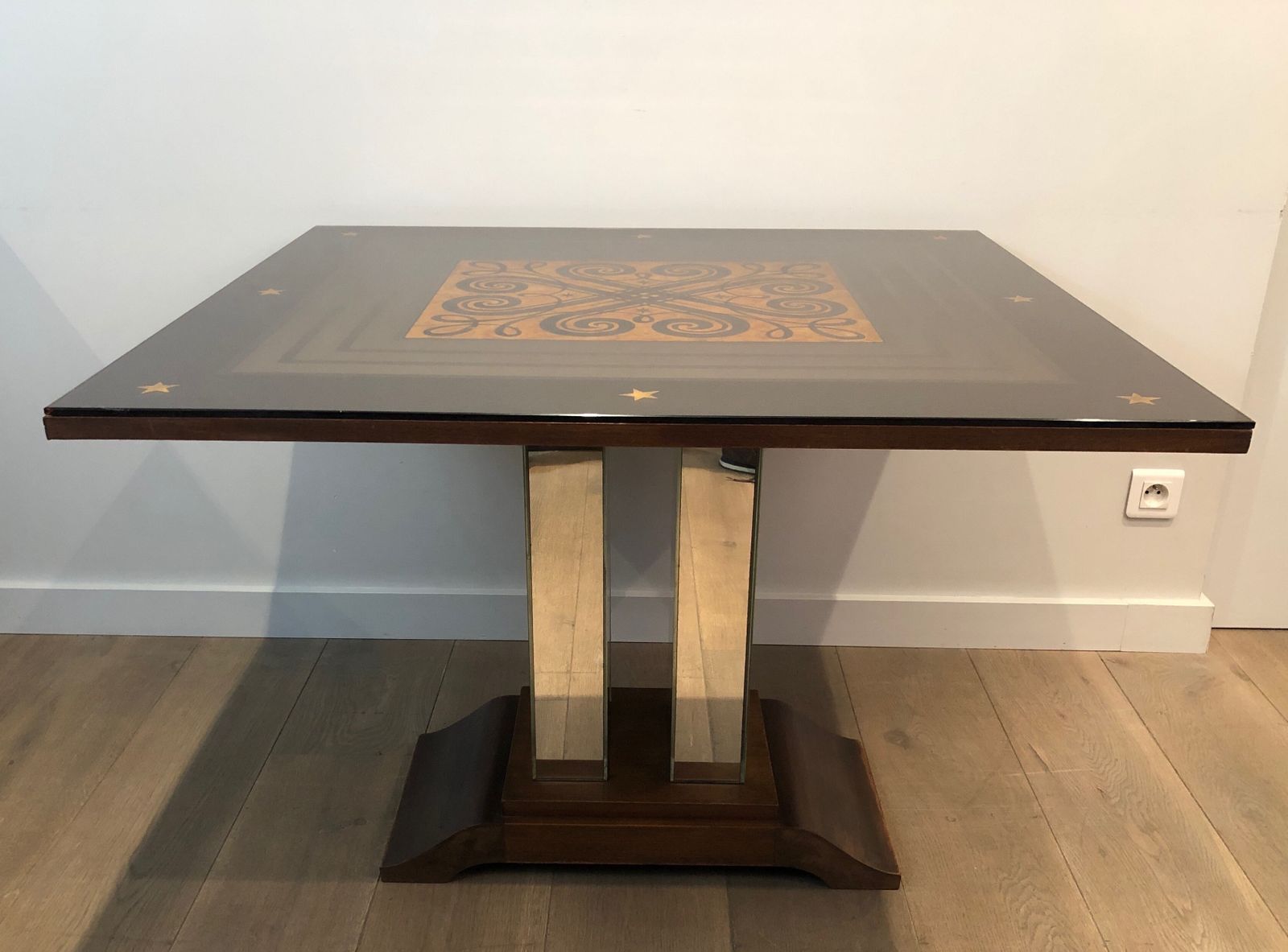 6500.0 Art Deco Center Table With An églomisé Mirror Top In The Style Of Jules Leleu And Max Ingrand photo