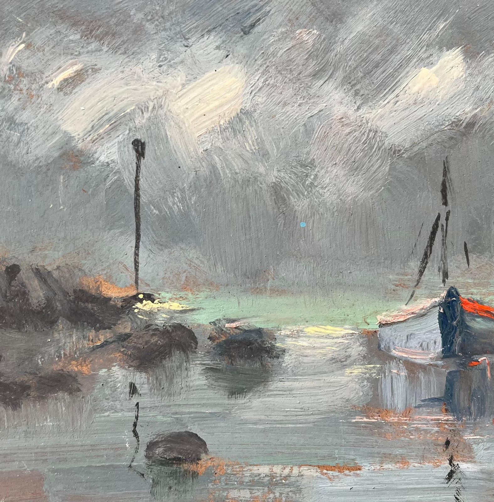 Fanch Lel French Impressionist Oil Painting Of Coastal Scene With Boat At Anchor photo furniture