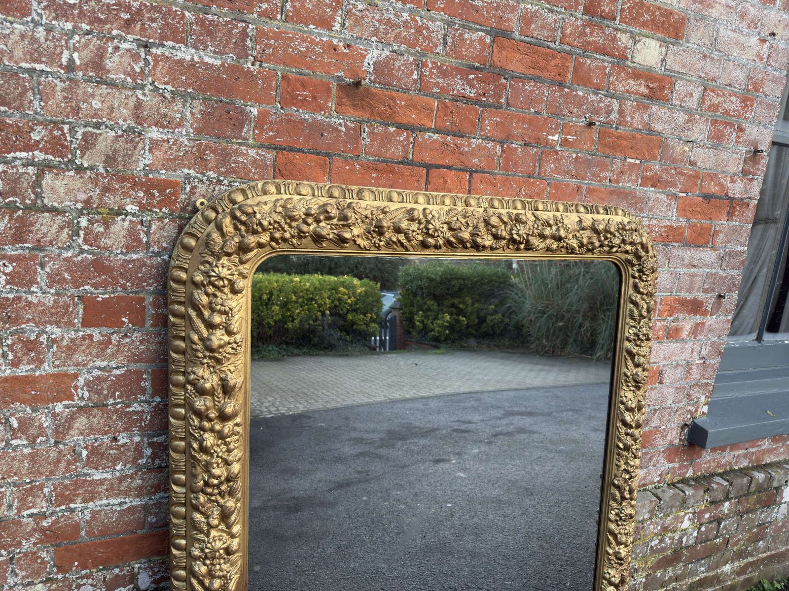 A Superb Large Antique English 19th C Arched Top Gilt Ornate Framed Overmantle Mirror. photo furniture