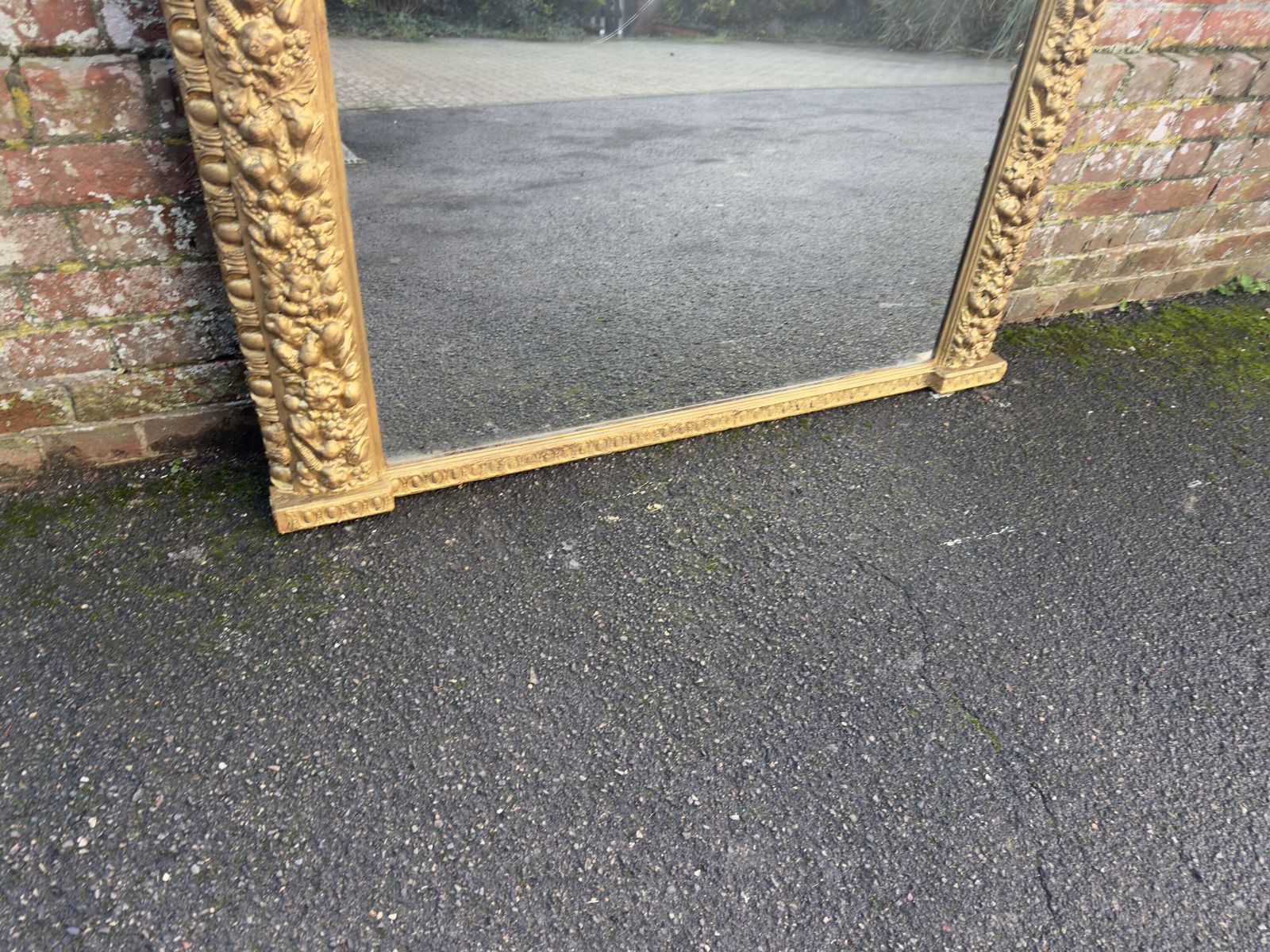 A Superb Large Antique English 19th C Arched Top Gilt Ornate Framed Overmantle Mirror. photo for sale