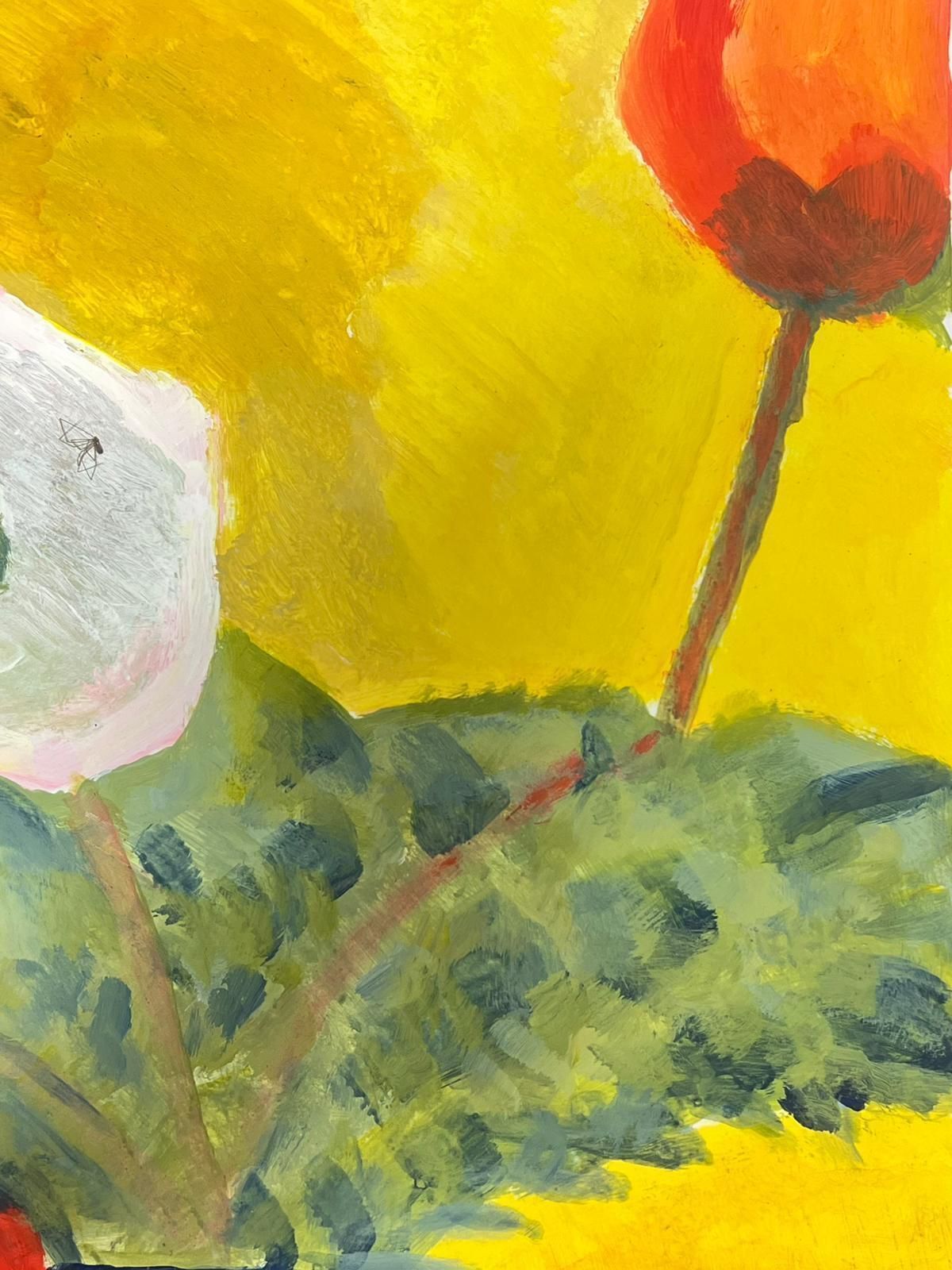 Modern Floral Still Life Painting With Bold Yellow Background photo 495.0