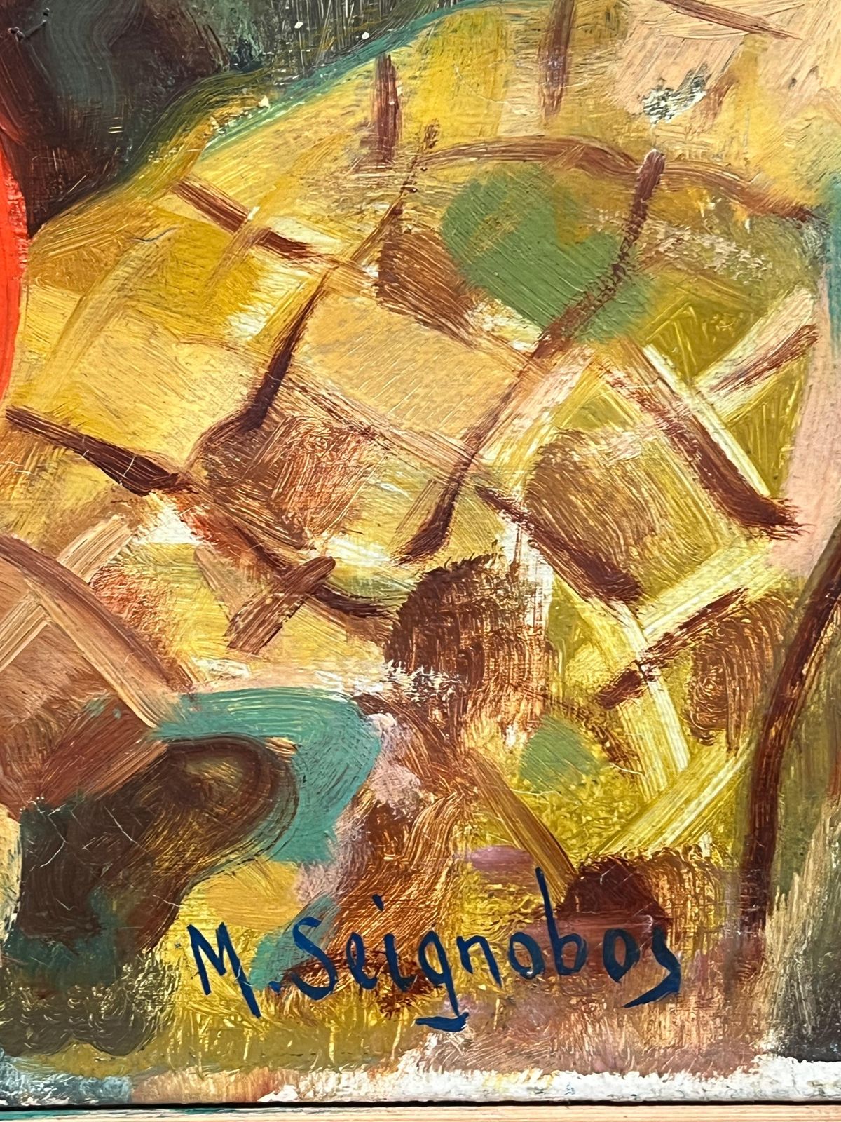 Vibrant Cubist Portrait Of A Musician With Guitar Mid 20th Century Painting photo vintage