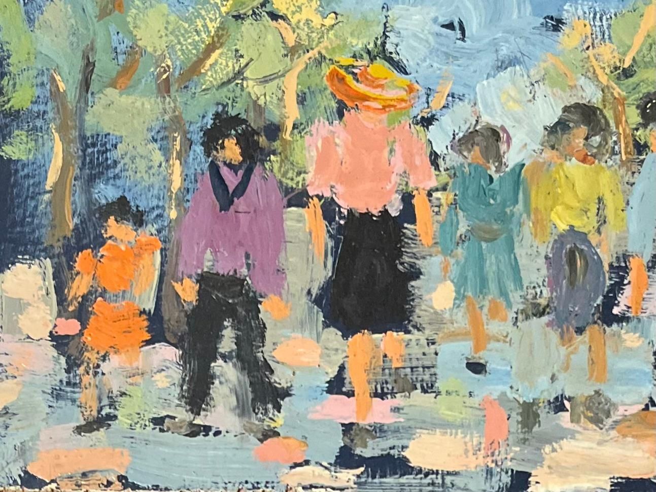 French Impressionist Oil Painting Of Figures Walking Through A Sunlit Park photo Art