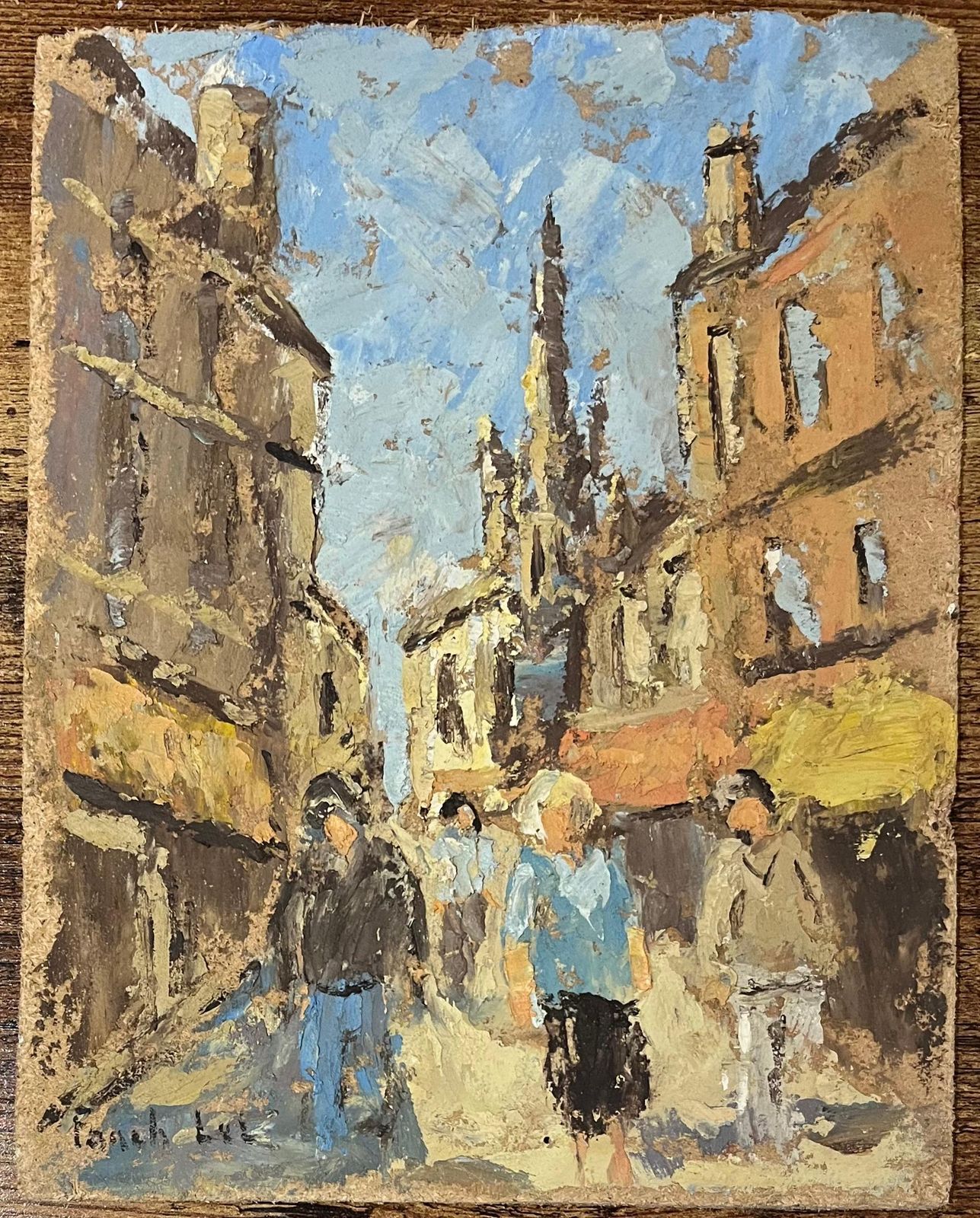 French Impressionist Oil Painting Of Figures Walking Along A Street In A Town 20th Century photo furniture