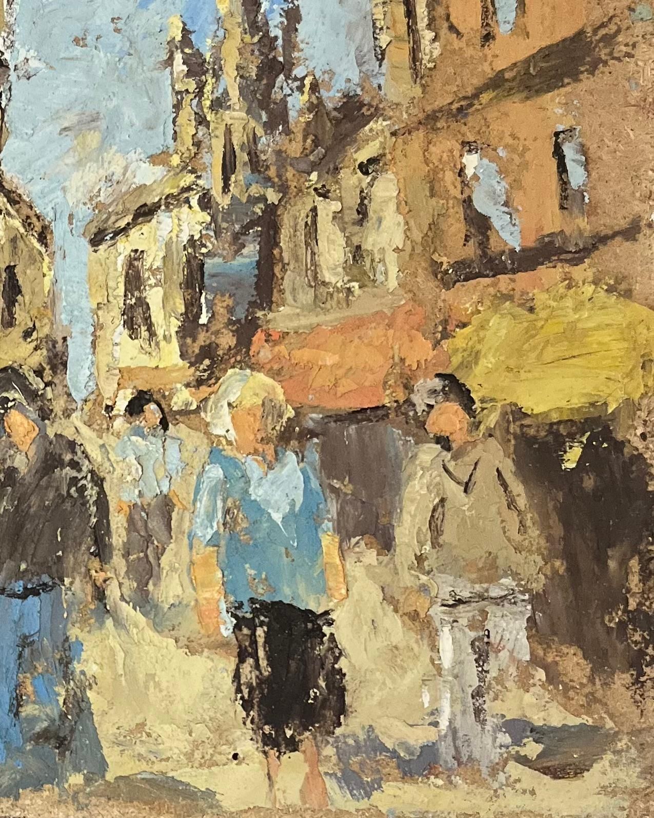 French Impressionist Oil Painting Of Figures Walking Along A Street In A Town 20th Century photo for sale