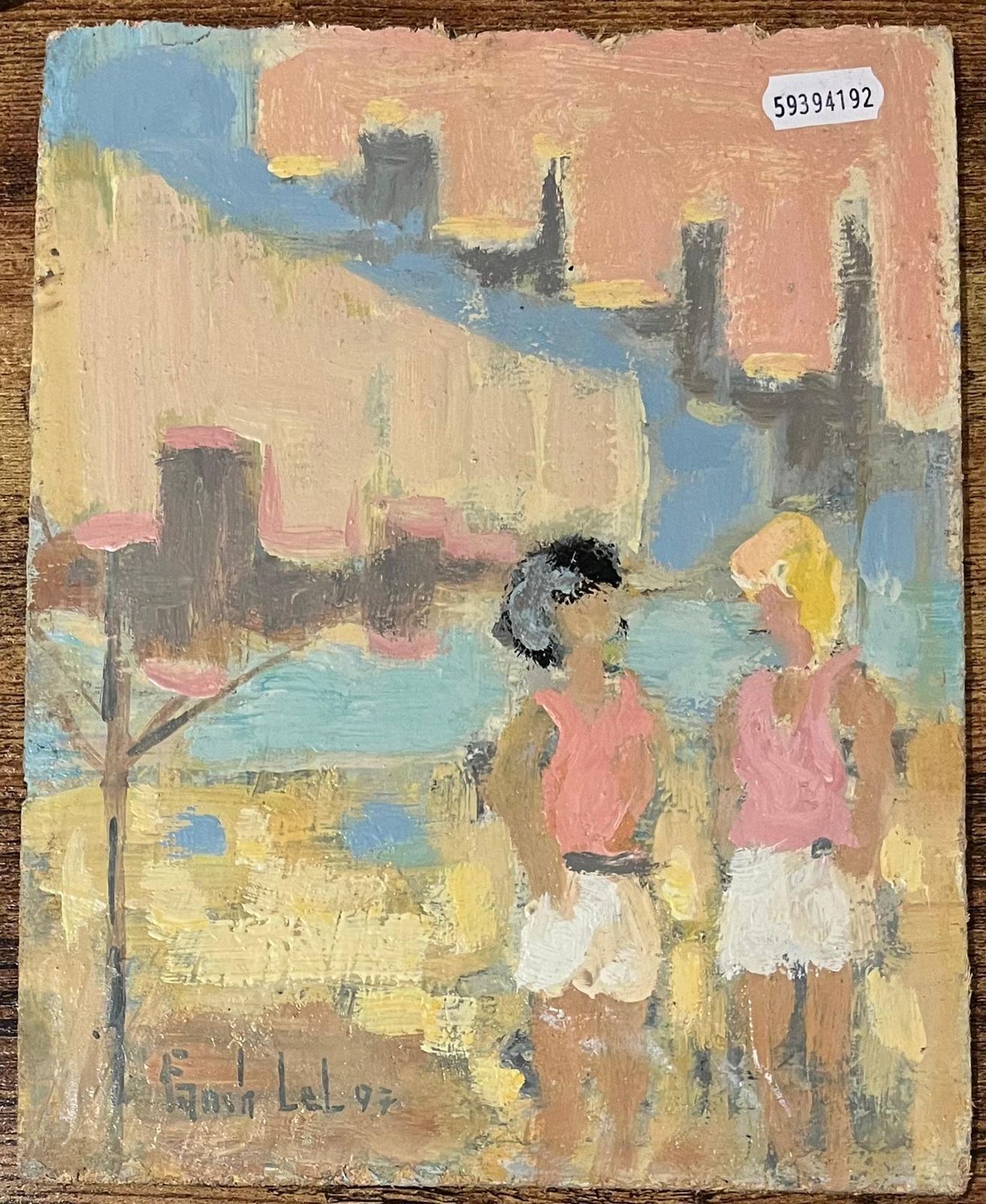 French Impressionist Oil Painting Of Figures Walking Along A Street In A Town 20th Century photo buy