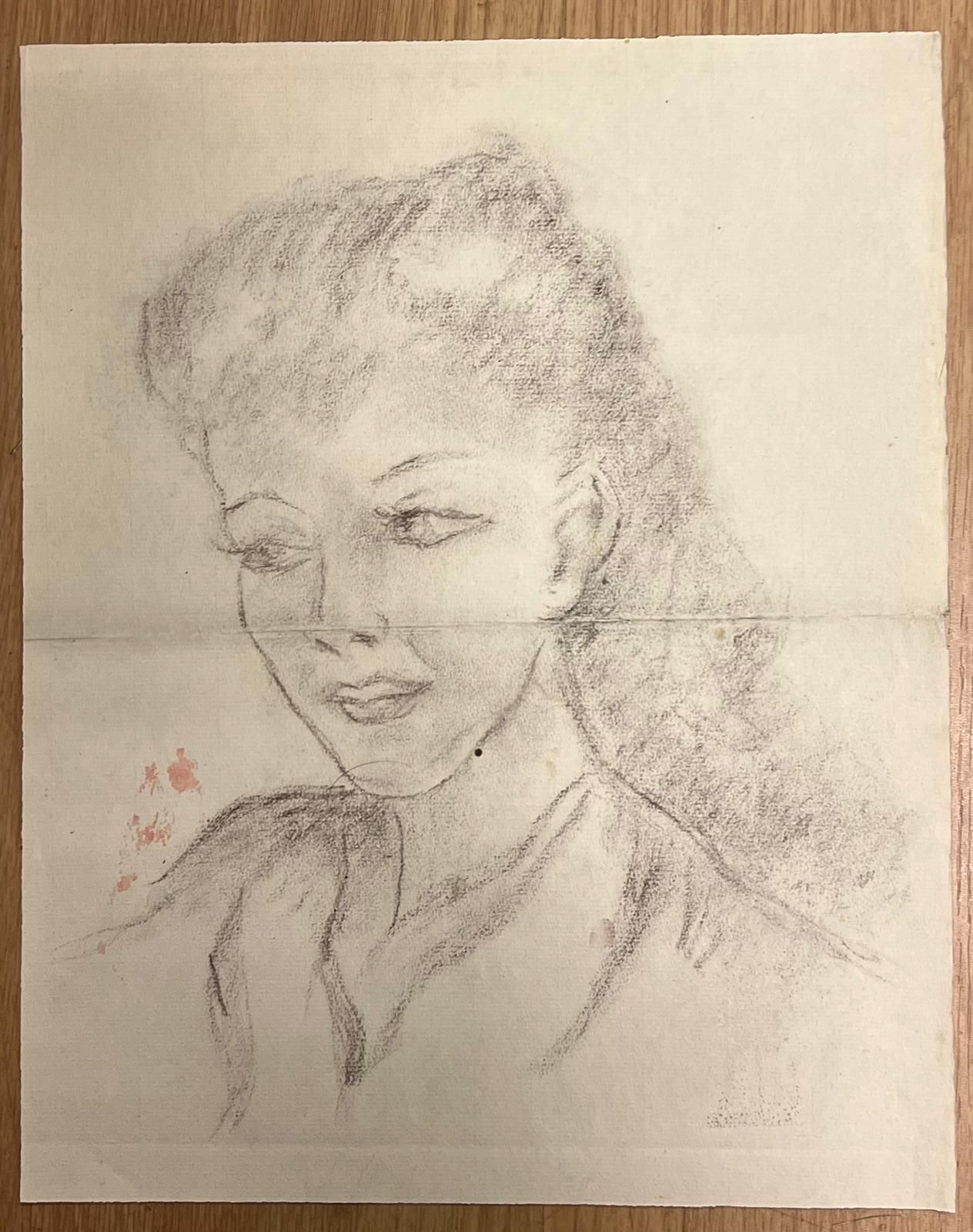 Regine David Graceful Portrait Of A Woman Delicate Charcoal Sketch With Subtle Expression 1947 photo furniture