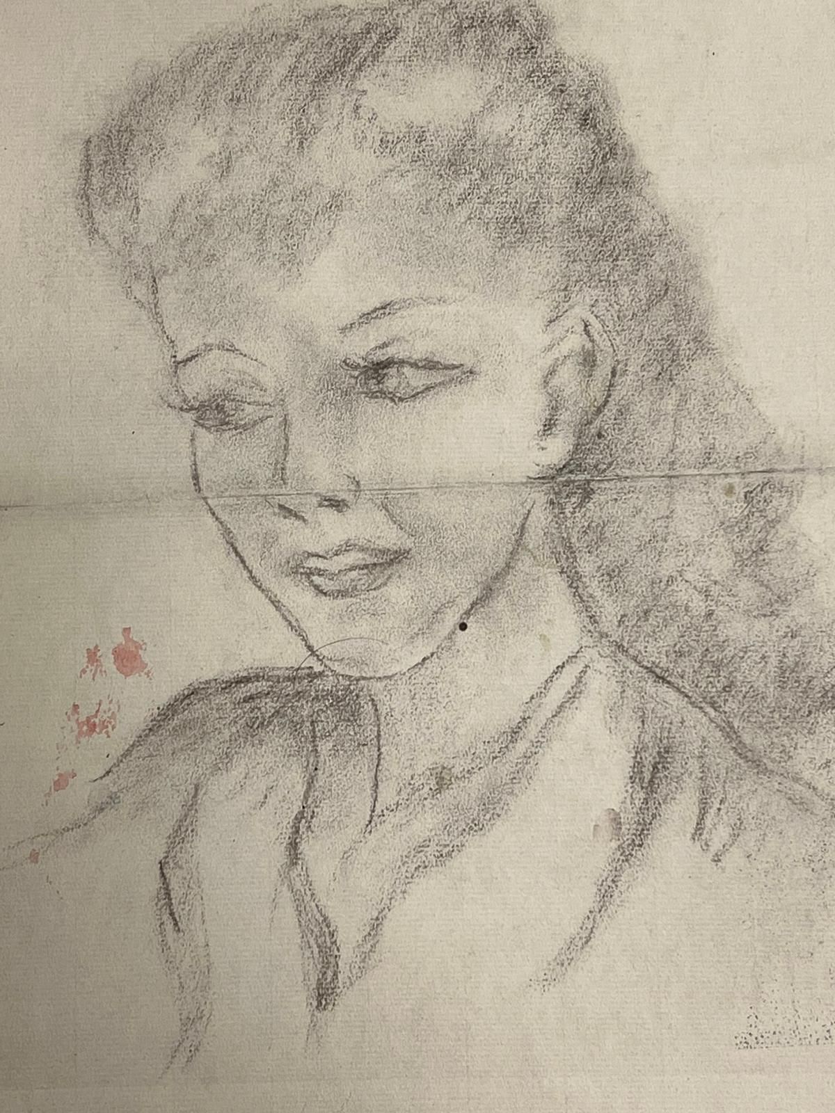 Regine David Graceful Portrait Of A Woman Delicate Charcoal Sketch With Subtle Expression 1947 photo for sale