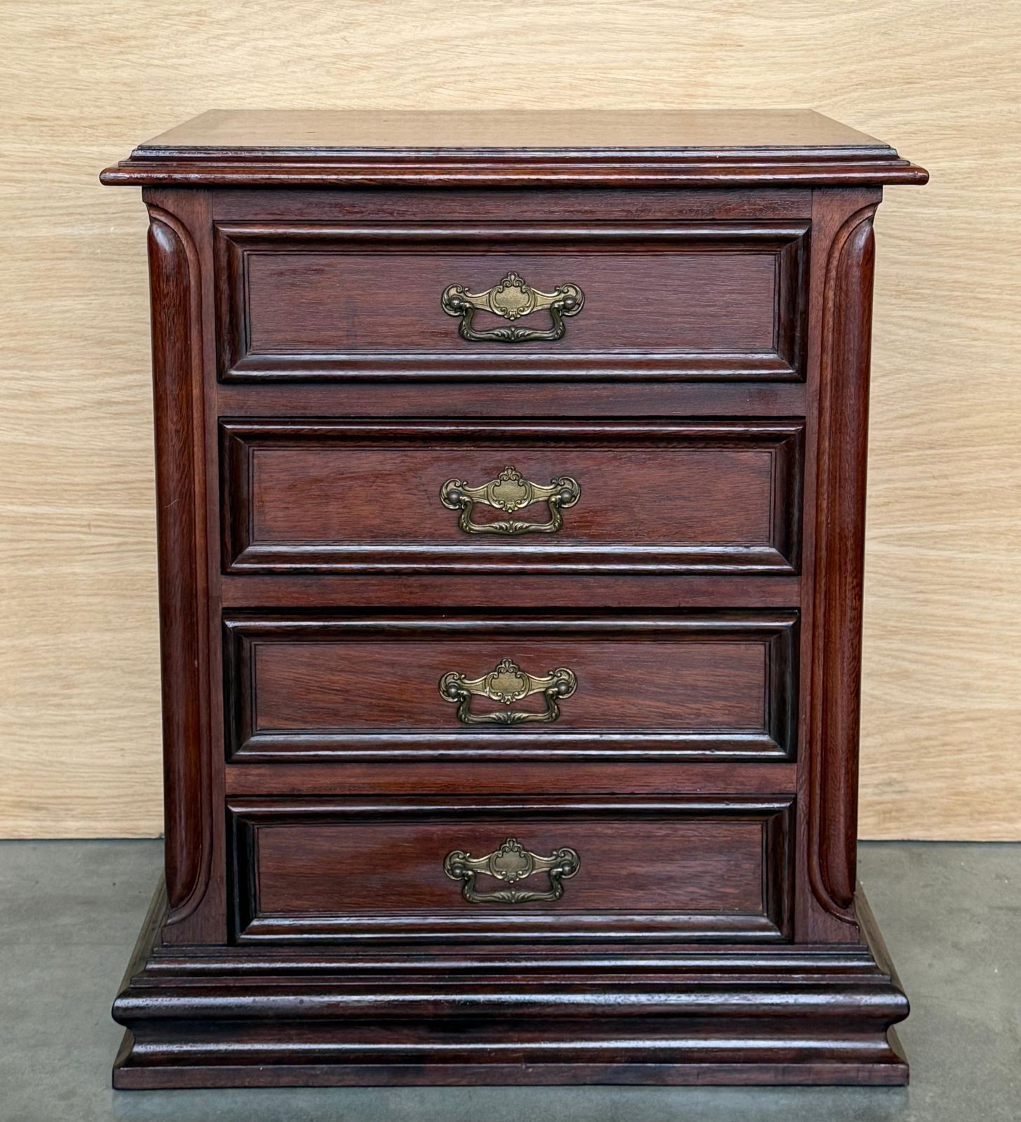Pair Of Chippendale Solid Walnut Small Chest Of Drawers Or Nightstands photo for sale