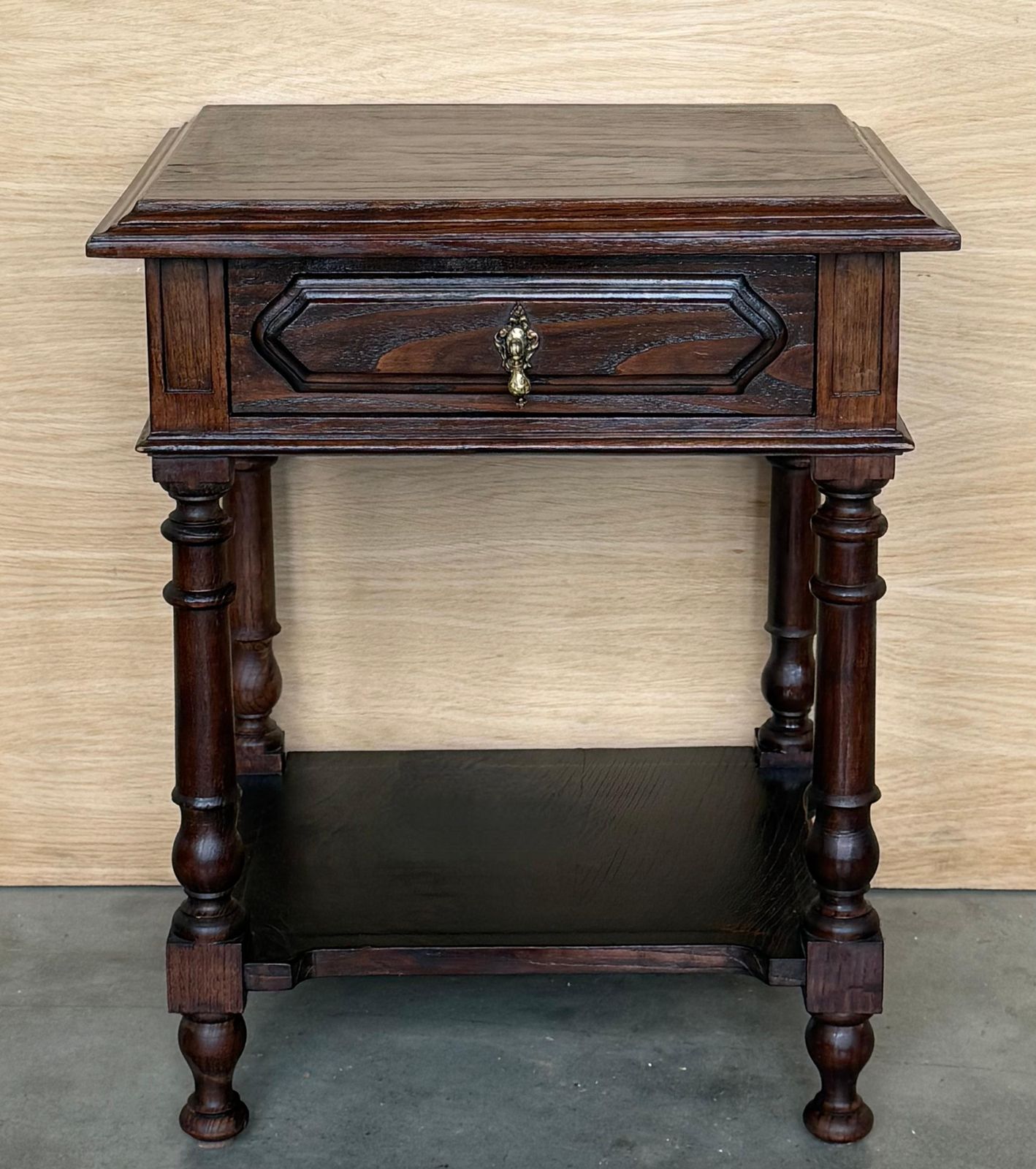 Pair Of Spanish Nightstands With One Drawer And Low Shelve photo for sale