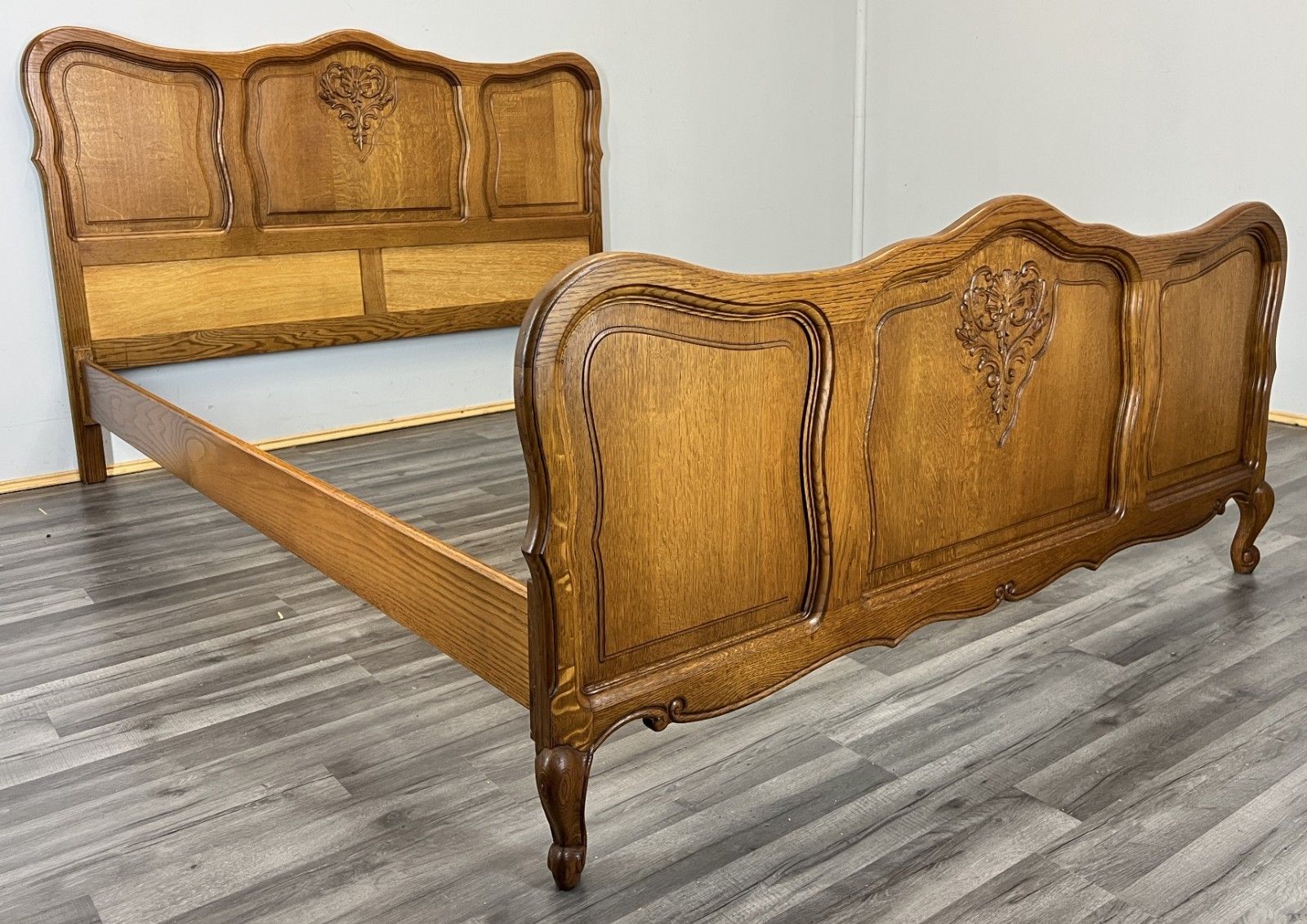 Bed Vintage French Louis XVI Double Bed Frame Oak Carved Headboard Lot 4617 photo furniture