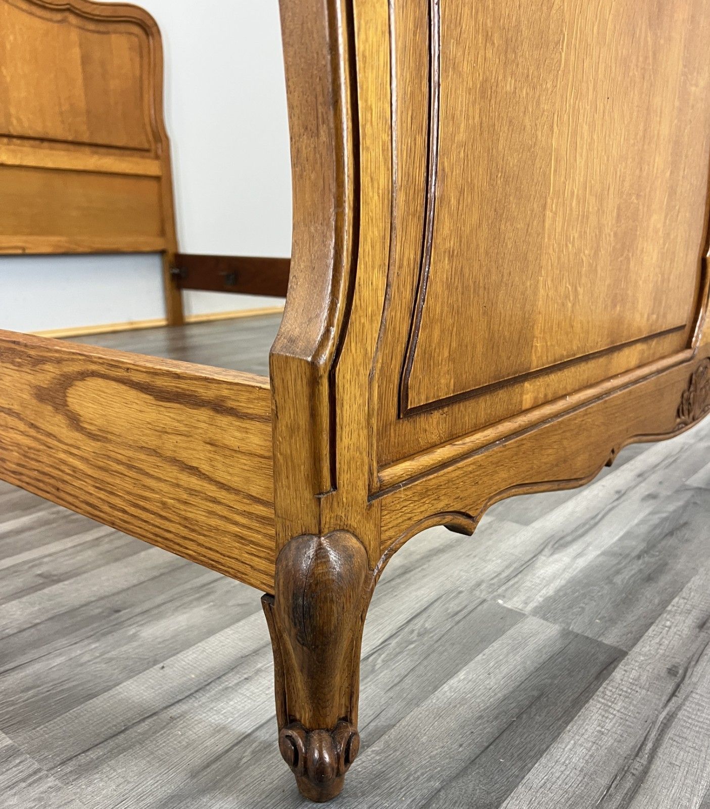 Furniture Bed Vintage French Louis XVI Double Bed Frame Oak Carved Headboard Lot 4625 photo