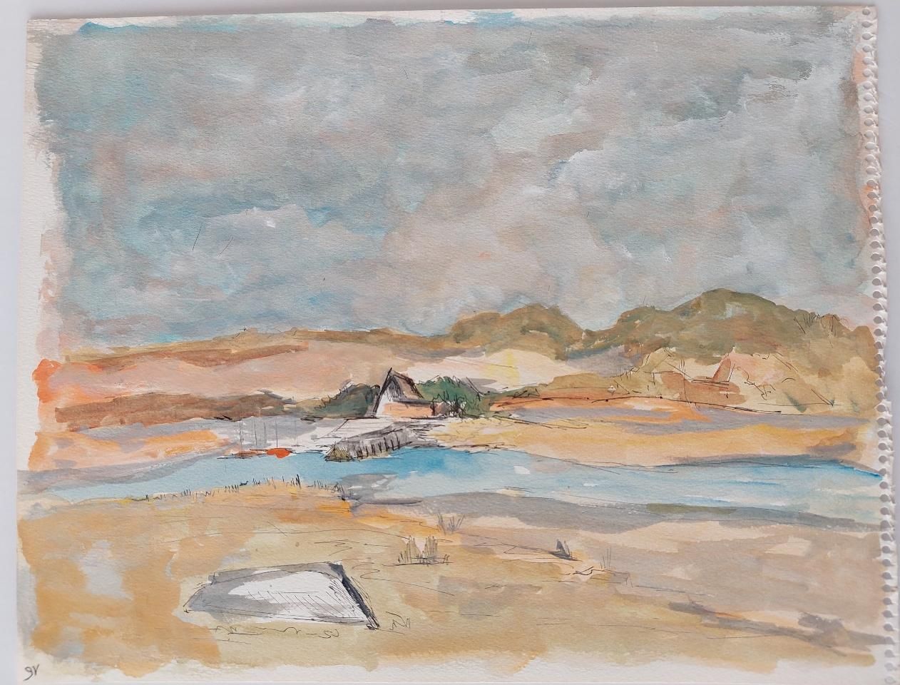 Bernard Labbe 20th Century French Modernist Cubist Painting Labbe, Coastal Landscape 20th Century photo furniture