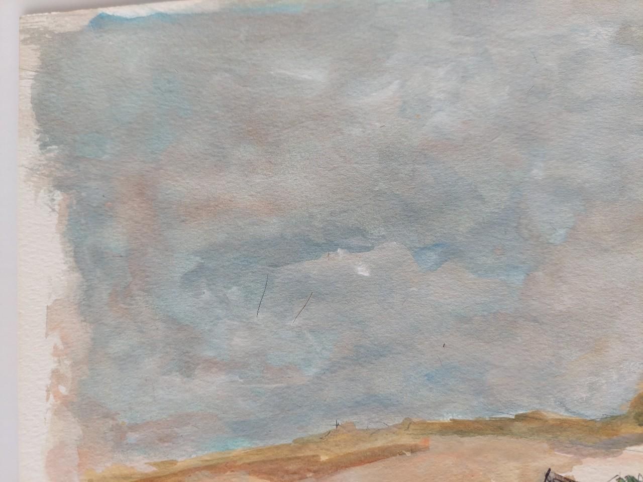 Bernard Labbe 20th Century French Modernist Cubist Painting Labbe, Coastal Landscape 20th Century photo vintage