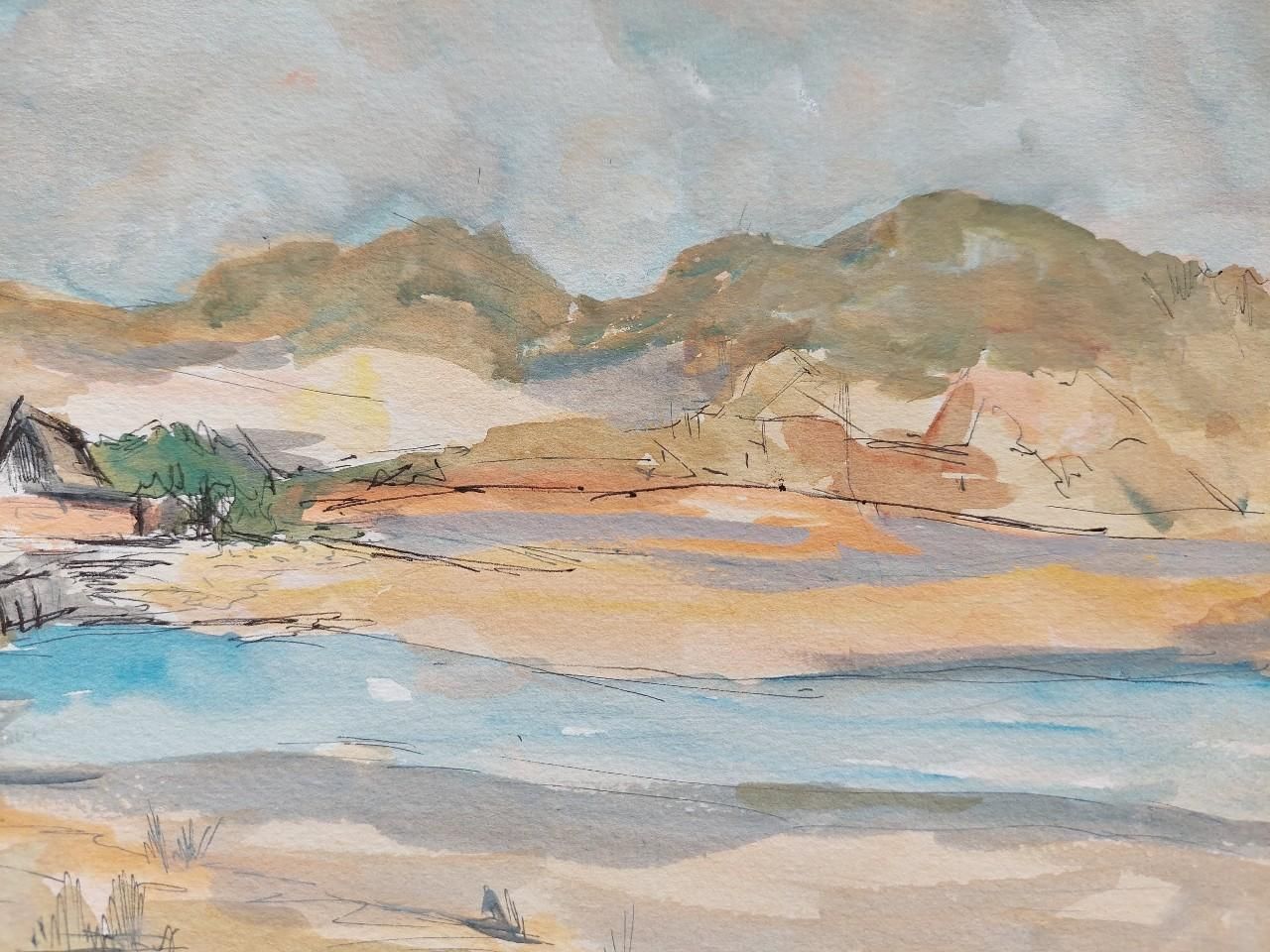 photo for sale Bernard Labbe 20th Century French Modernist Cubist Painting Labbe, Coastal Landscape 20th Century