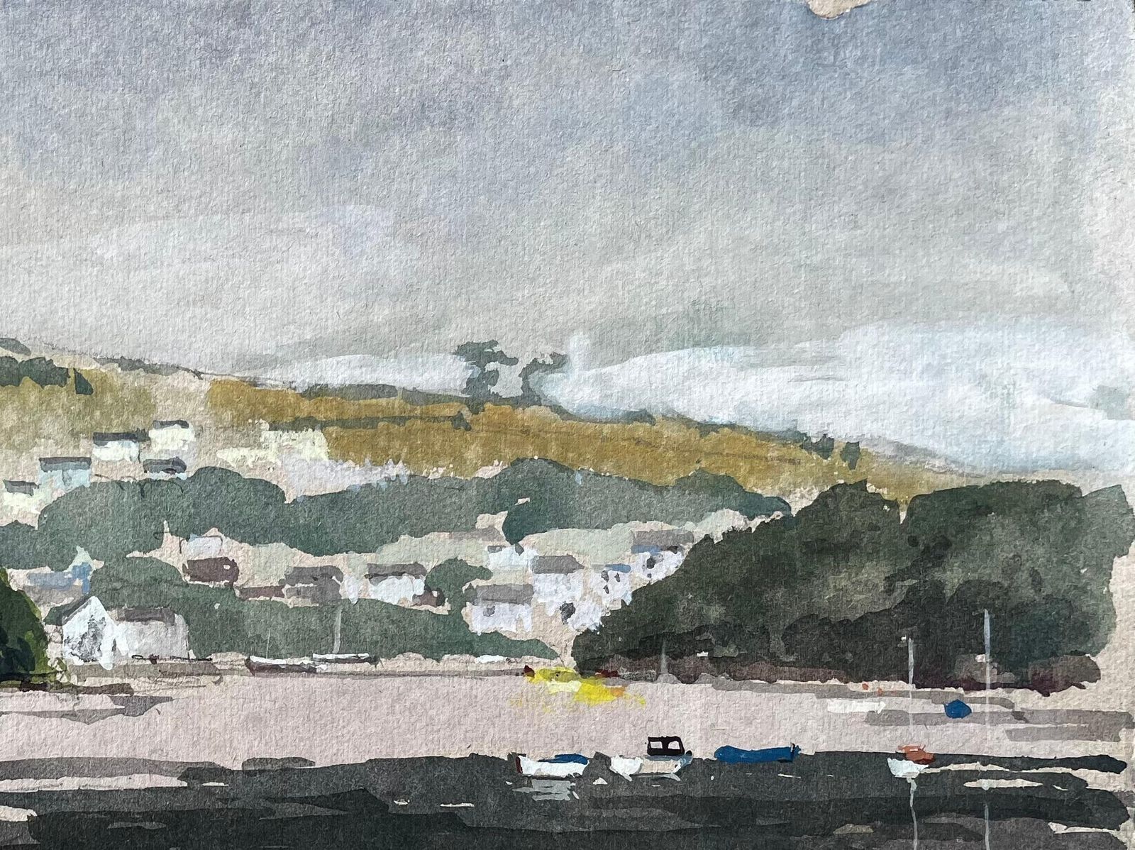 Anthony Herbert Estuary View With Boats And Hills Distant View Of Cardigan From St Dogmaels 1980 photo furniture