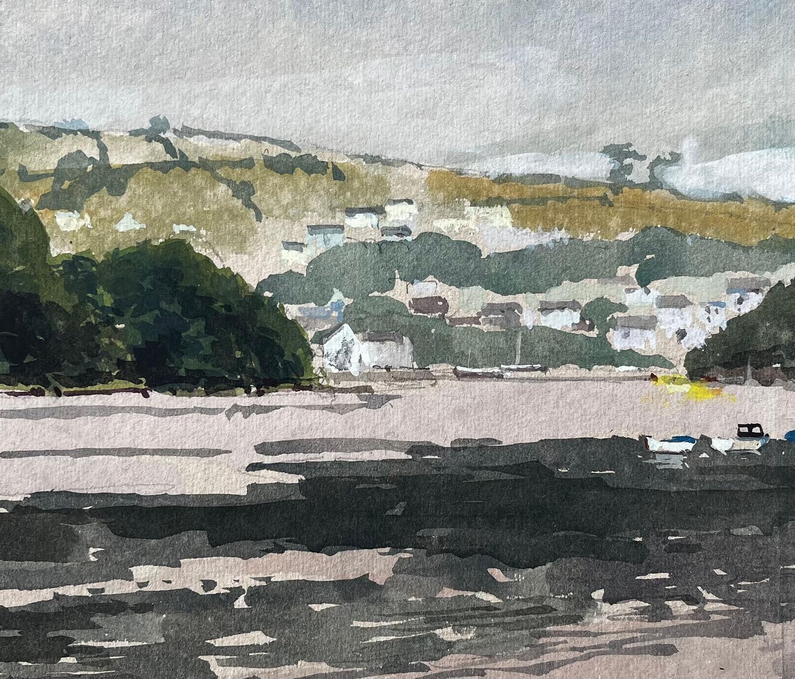 Anthony Herbert Estuary View With Boats And Hills Distant View Of Cardigan From St Dogmaels 1980 photo vinterior