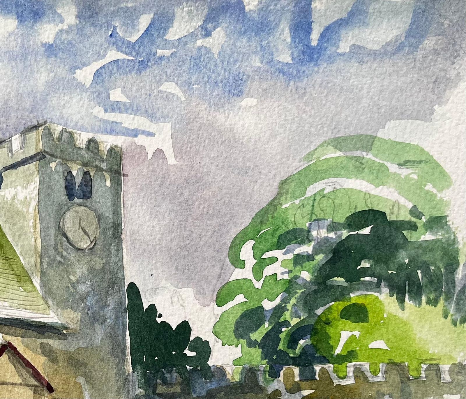 John Steane (B.1931) Wytham Church Oxfordshire Watercolour Painting Of Historic Village Church 2019 photo vinterior