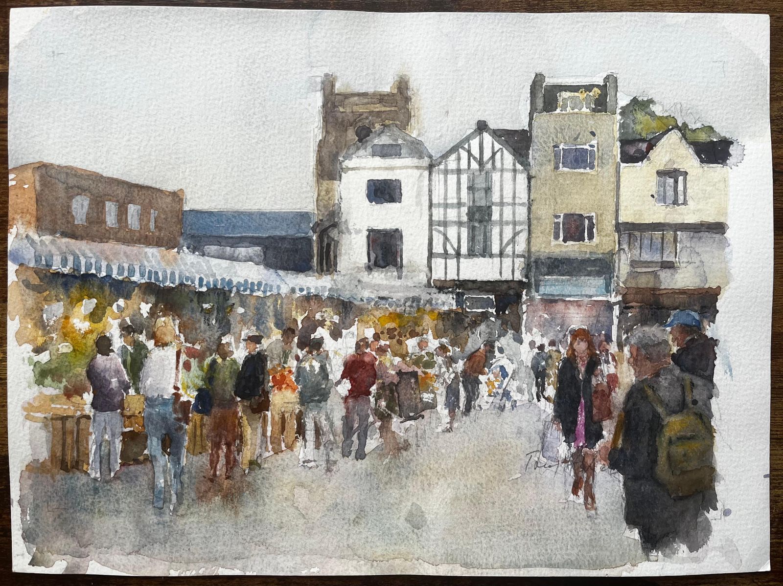 Anthony Herbert Kingston Market London Watercolour Of Bustling Street Scene With Tudor Facade photo furniture