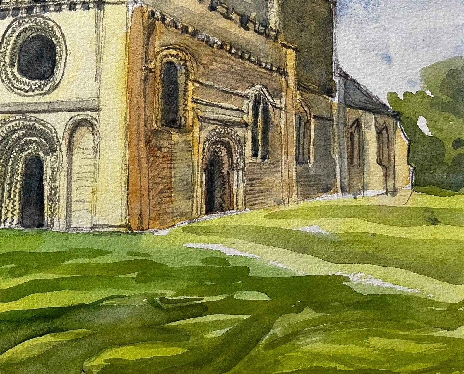 John Steane (B.1931) Iffley Church Oxfordshire Romanesque Architecture British Church Painting photo for sale