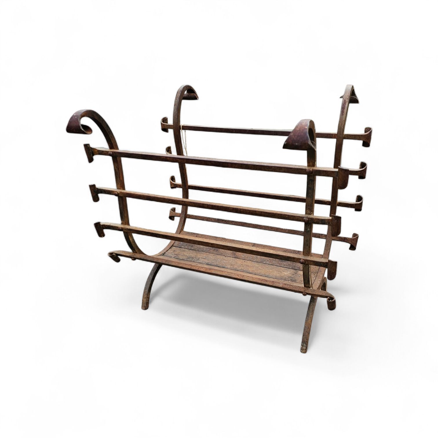 Vintage Black Wrought Iron Fireplace Log Holder / 1960s photo vintage
