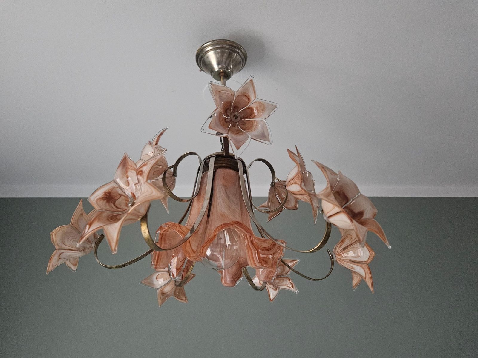 Vintage Murano Glass Chandelier – Hand Blown Floral Design, Venini Style photo for sale