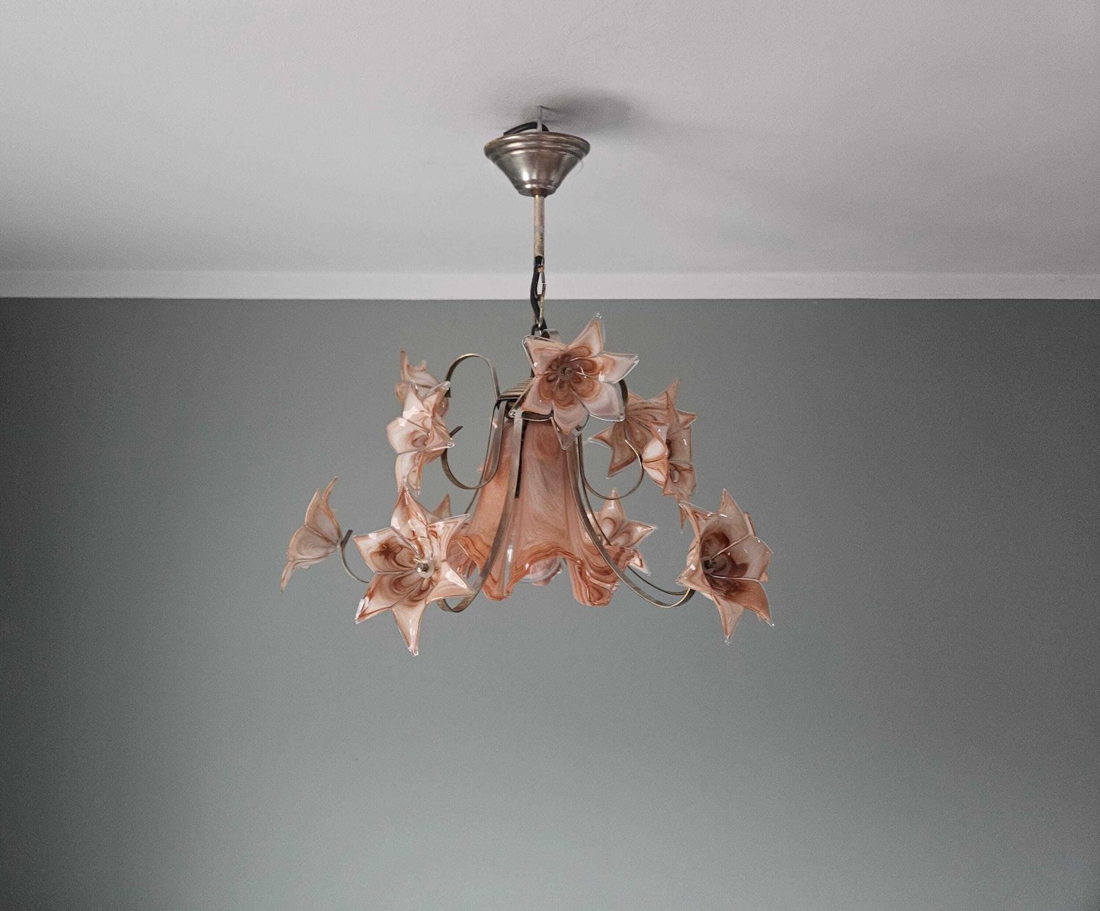 Vintage Murano Glass Chandelier – Hand Blown Floral Design, Venini Style photo Lighting