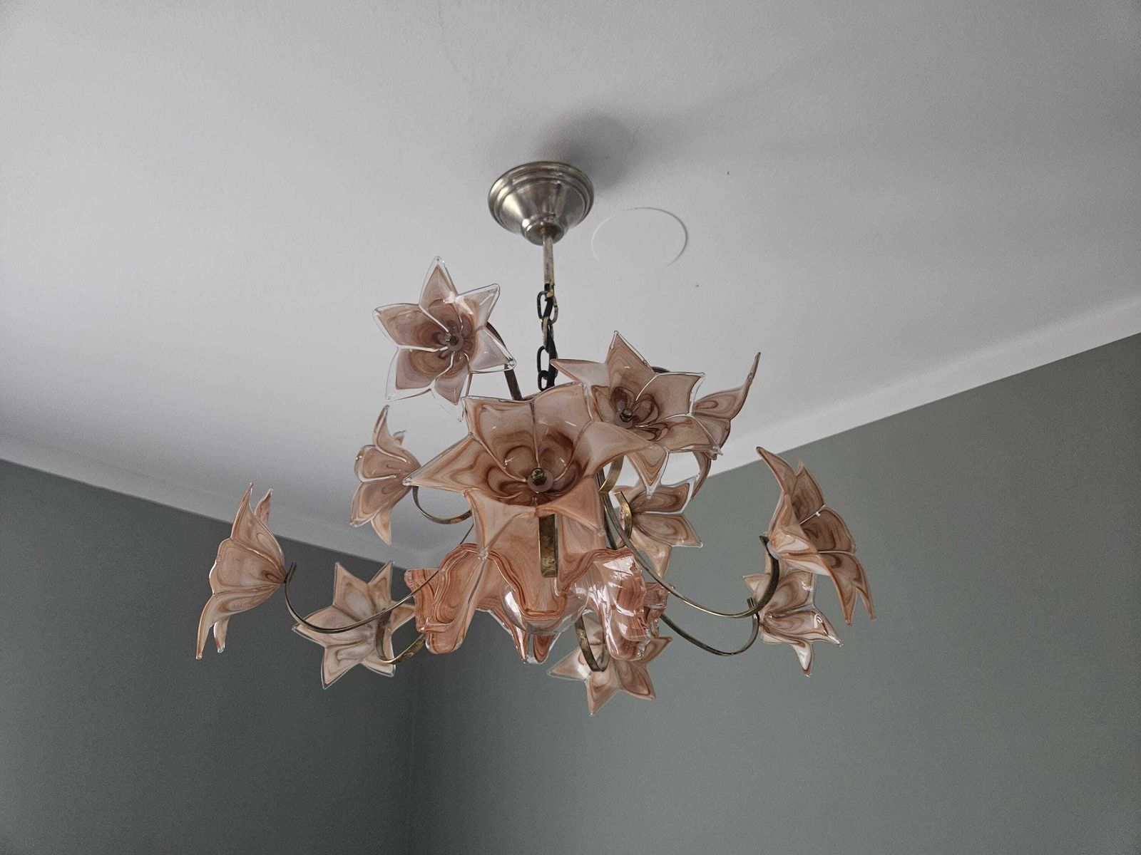 photo for sale Vintage Murano Glass Chandelier – Hand Blown Floral Design, Venini Style
