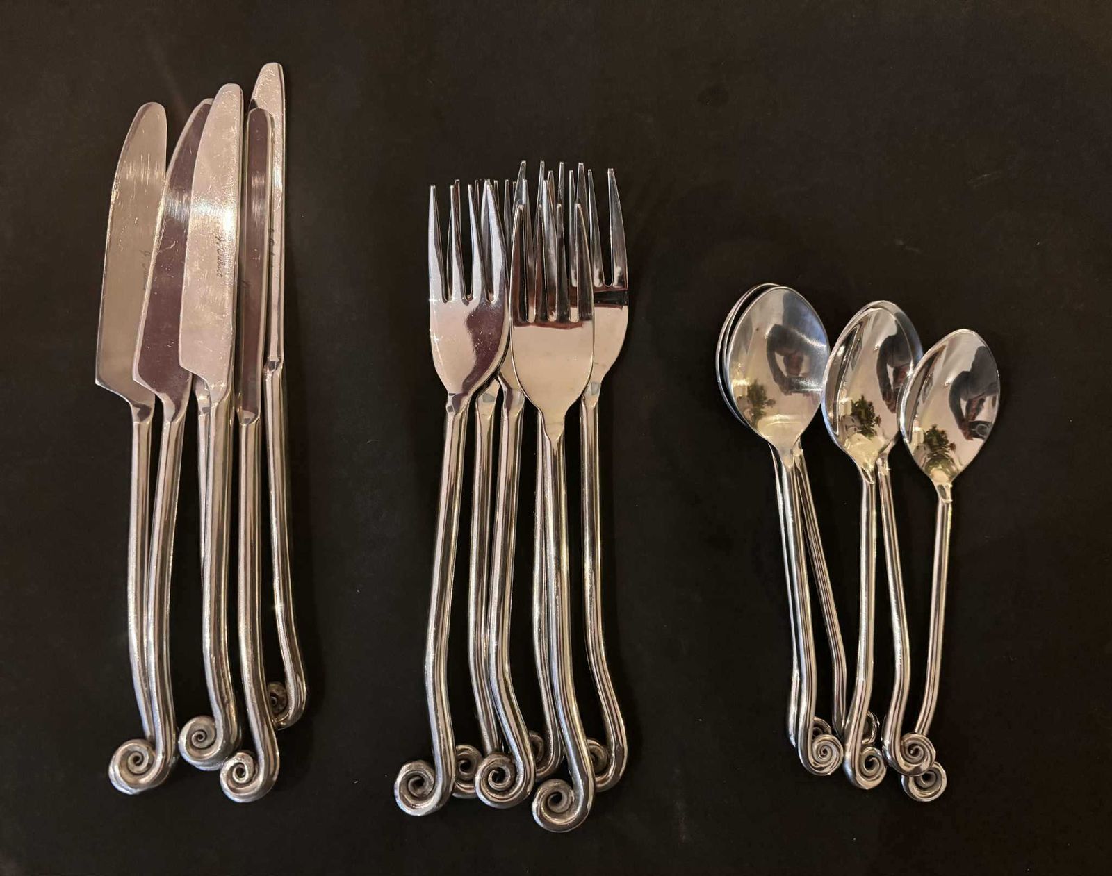 Jean Dubost Spiral Swirl Twisted Ends Set: French Twist Cutlery, Brutalist Decor