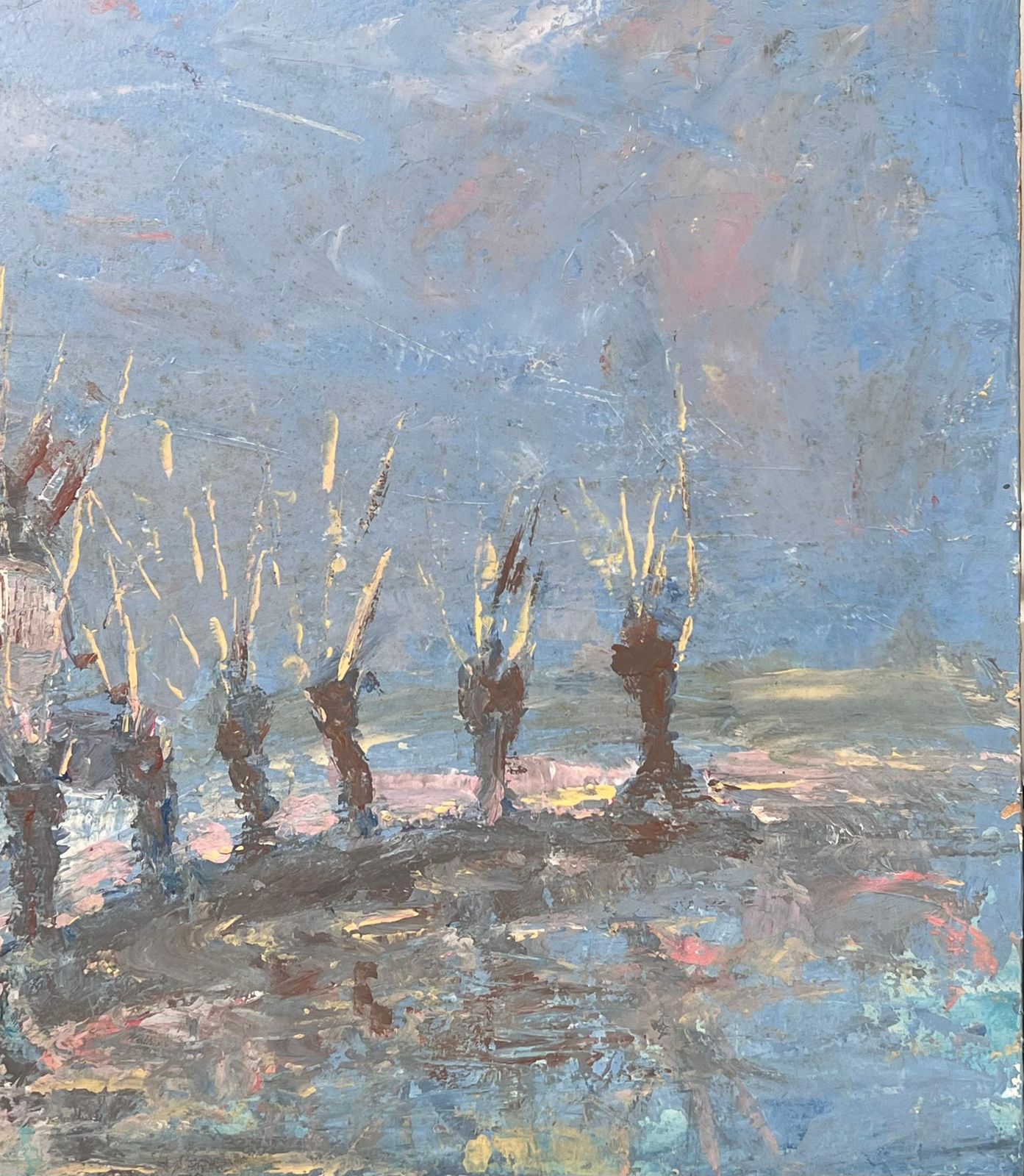 Fanch Lel Spiky Yellow Trees Lining The Town Windmill French Landscape Oil Painting photo vinterior