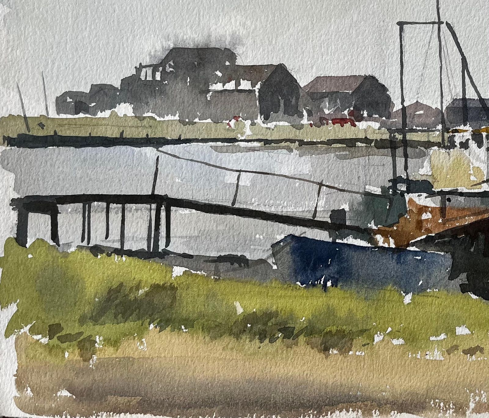 Anthony Herbert Southwold Harbour Fishing Boats And Jetty Coastal Watercolour Scene 1995 photo Art