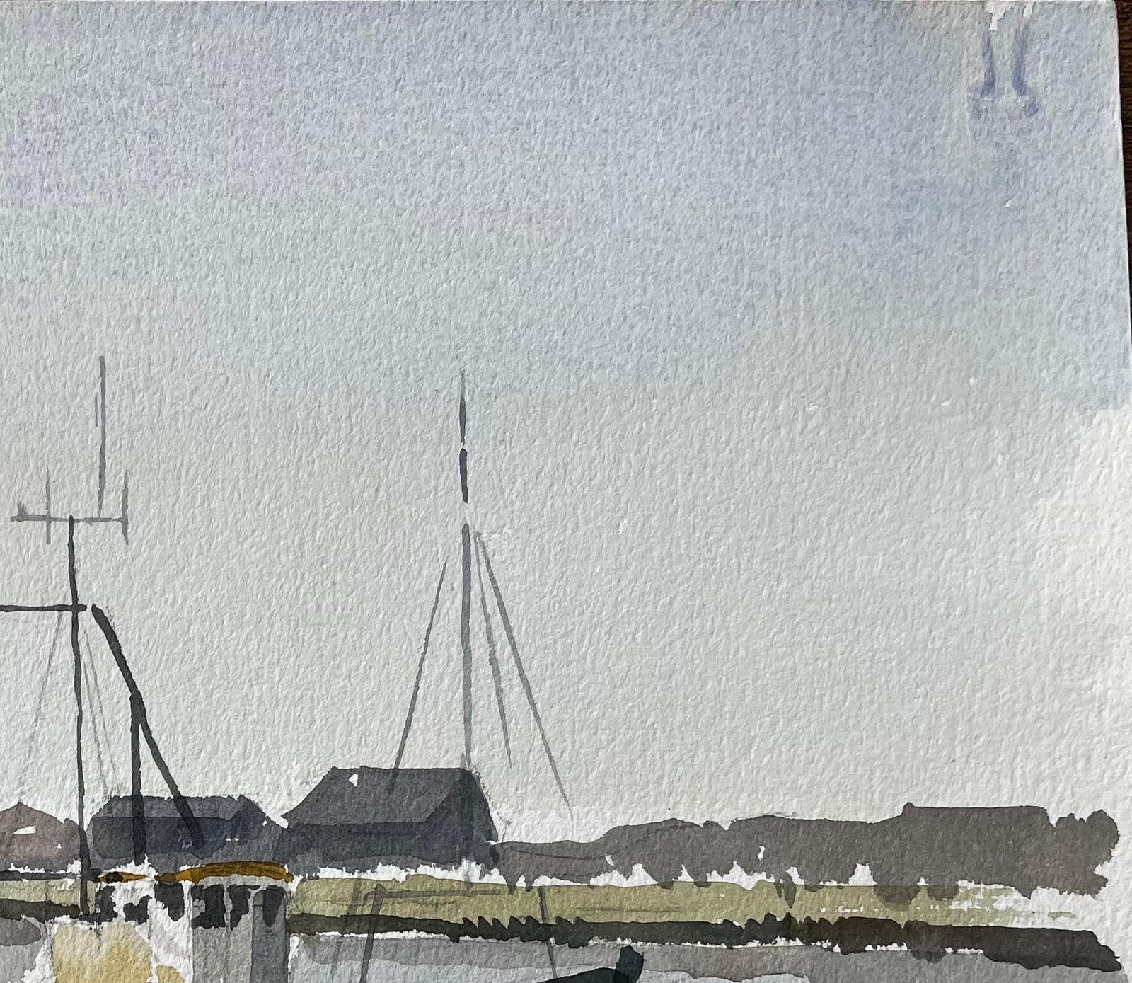 Anthony Herbert Southwold Harbour Fishing Boats And Jetty Coastal Watercolour Scene 1995 photo vinterior