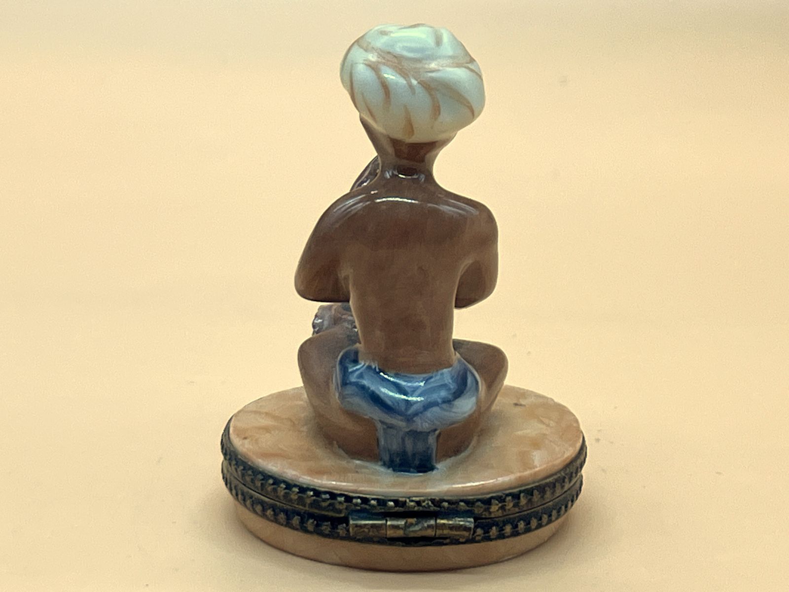 Limoges Porcelain France Snake Charmer Shaped Hand Painted Trinket / Jewelry Box. photo 295.0