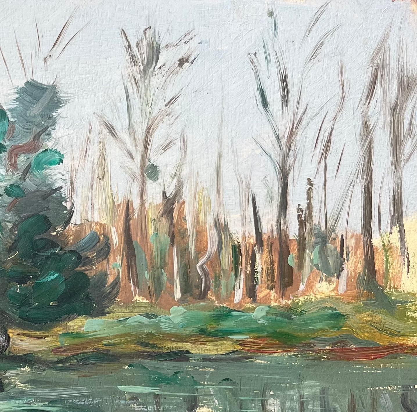 French Impressionist Oil Painting Of A Figure Rowing Along A Tranquil River photo vinterior